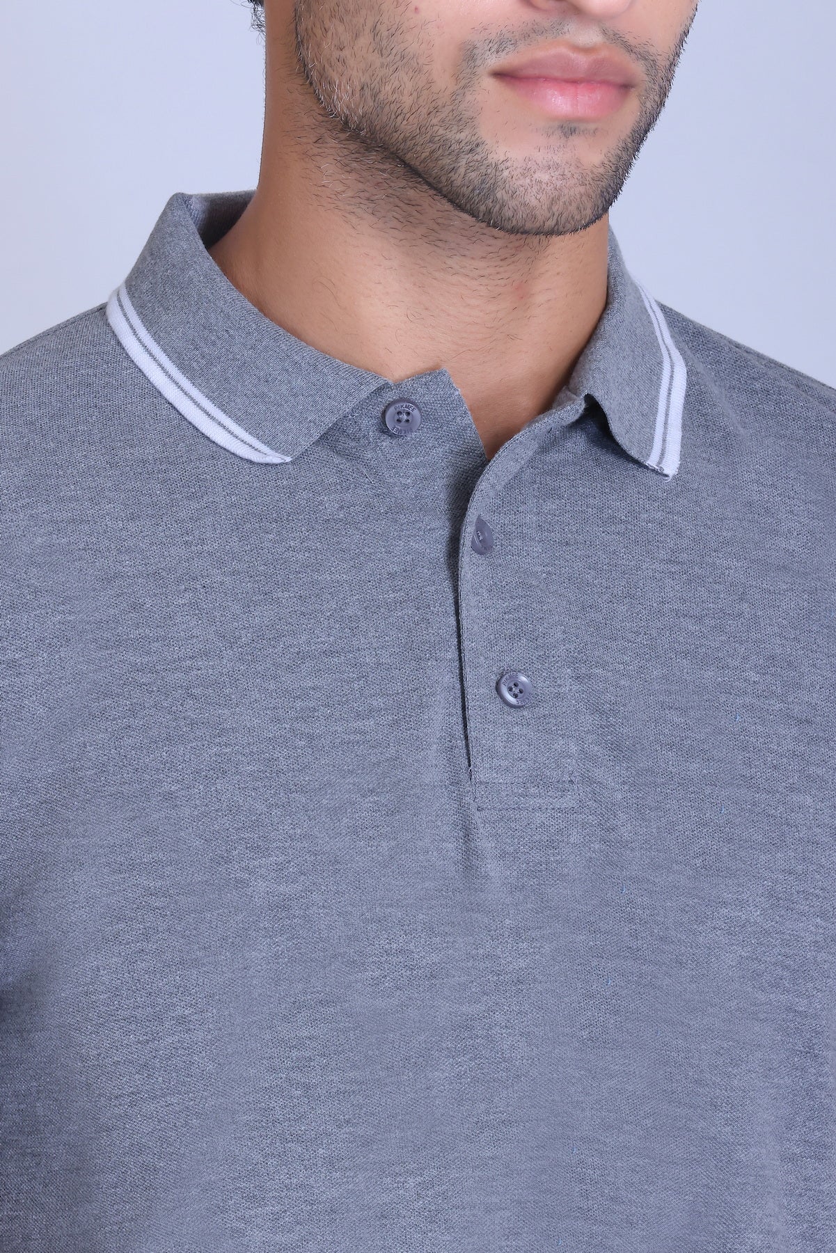 PIKMEE Tipline Polo T-Shirt in Grey Melange with White Tipping - image 4