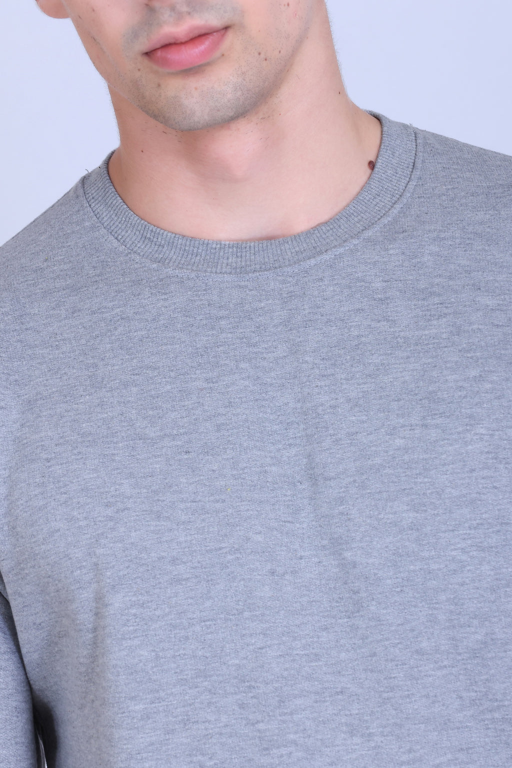 Pikmee Zero Degree Men's Crew Neck Cotton Fleece Sweatshirt - Grey Melange