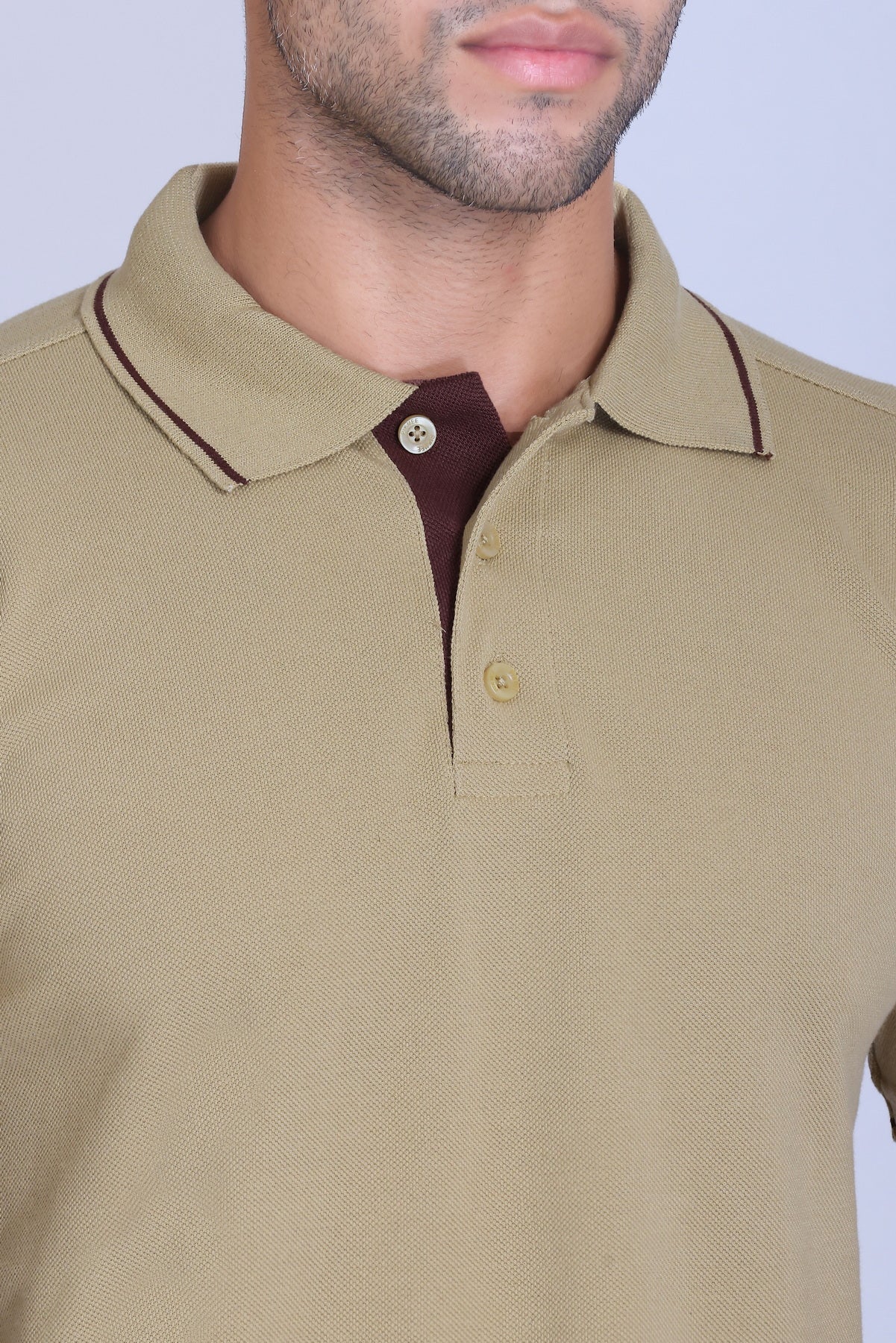 PIKMEE Highline Polo T-Shirt in Beige with Brown - image 4