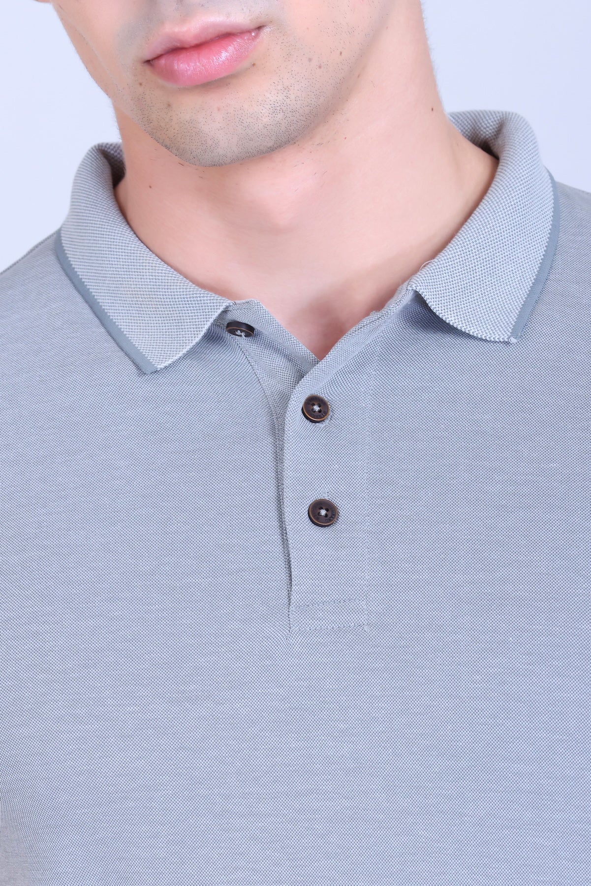 WINBARG Bird Eye Polo T-Shirt in Light Grey Melange - image 4