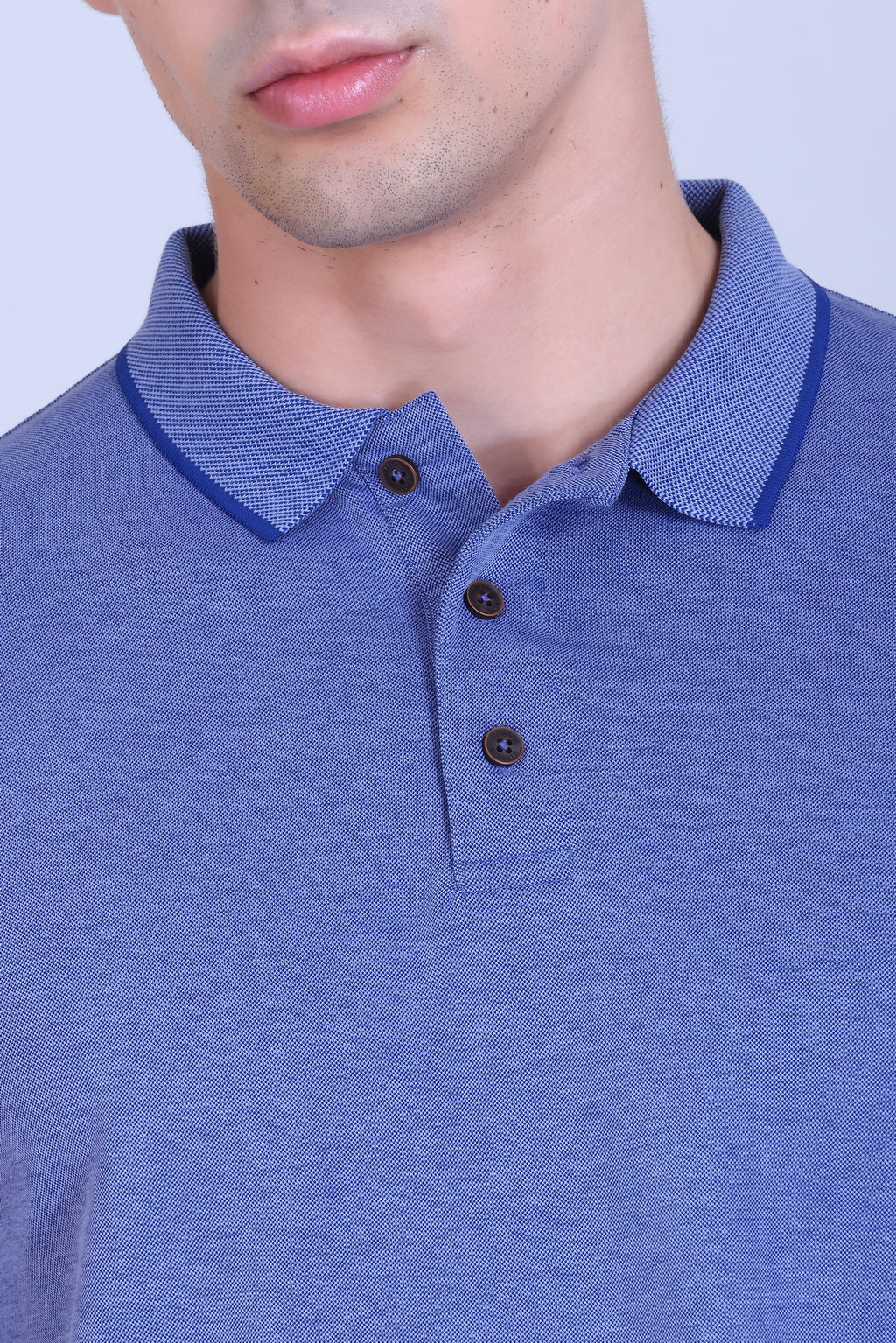 WINBARG Bird Eye Polo T-Shirt in Blue Melange - image 4
