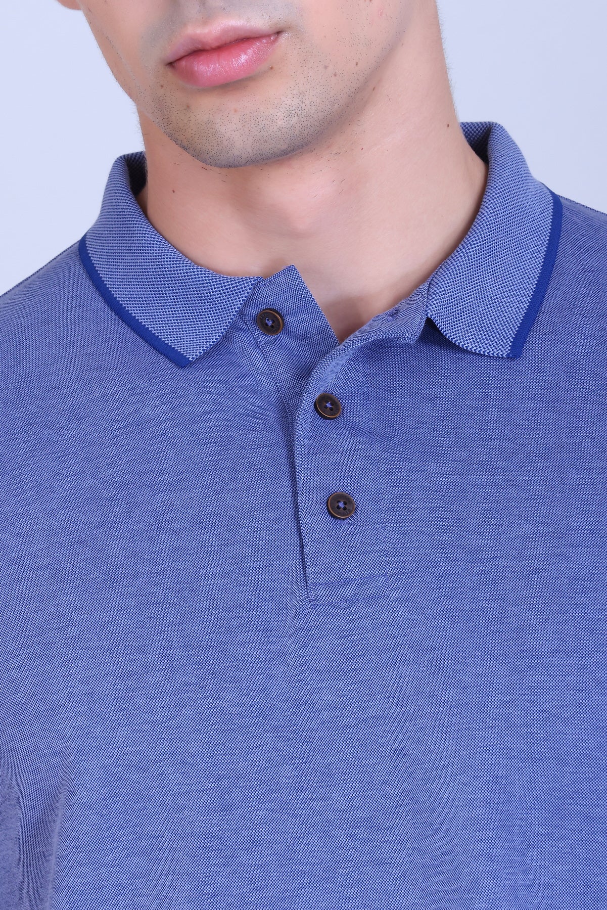 WINBARG Bird Eye Polo T-Shirt in Blue Melange - image 4