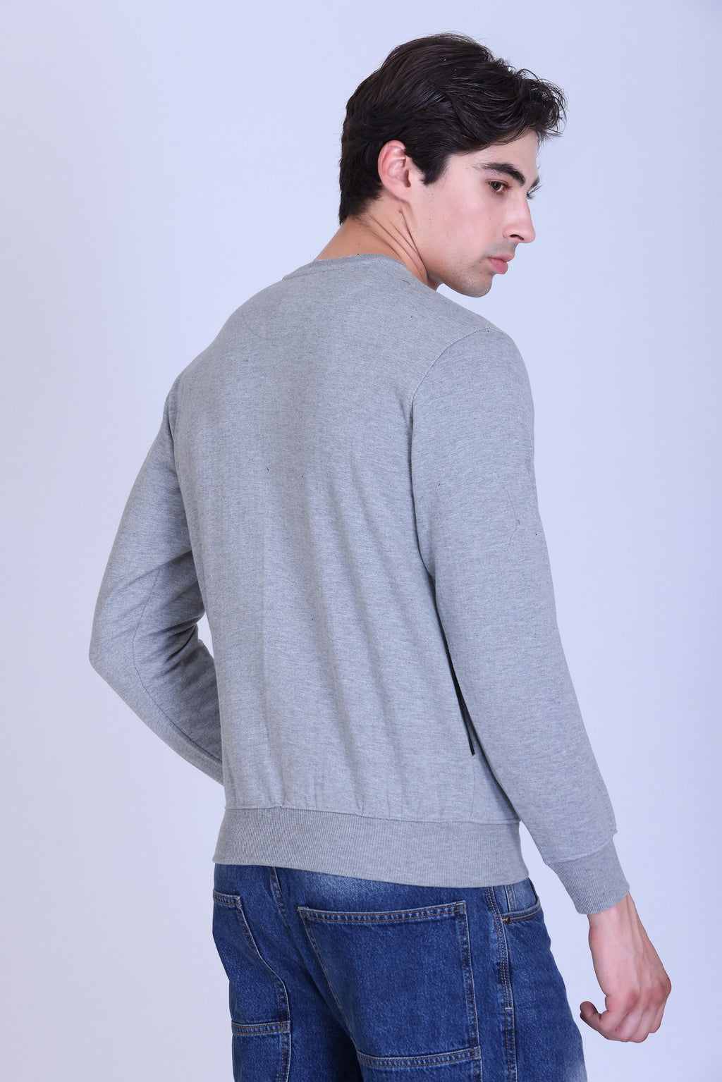 Pikmee Zero Degree Men's Crew Neck Cotton Fleece Sweatshirt - Grey Melange