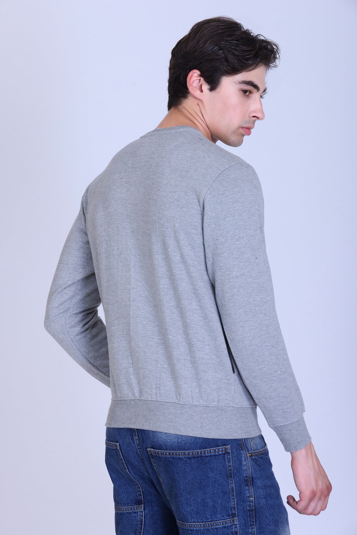 Pikmee Zero Degree Men's Crew Neck Cotton Fleece Sweatshirt - Grey Melange