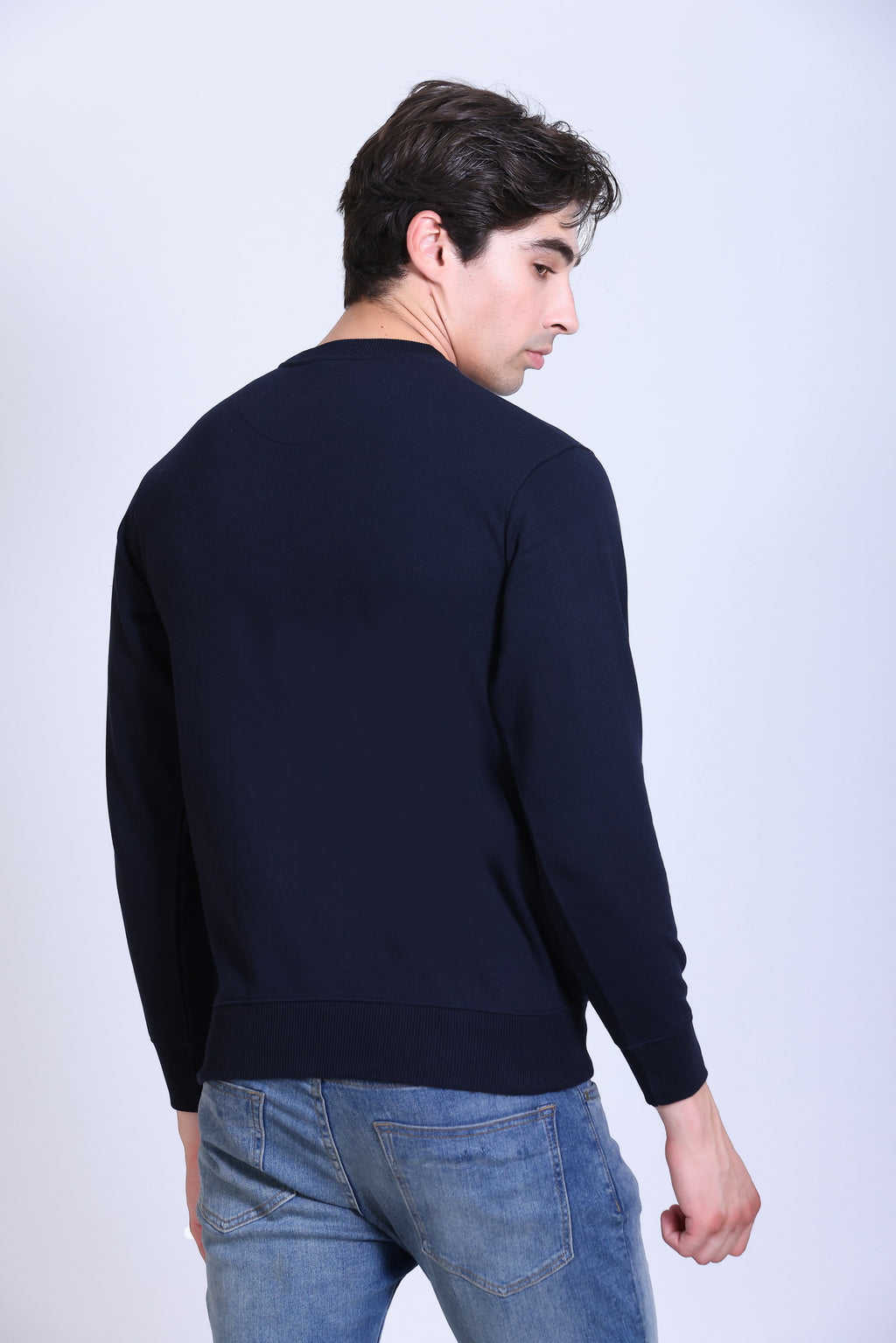 Pikmee Zero Degree Men's Crew Neck Cotton Fleece Sweatshirt - Navy