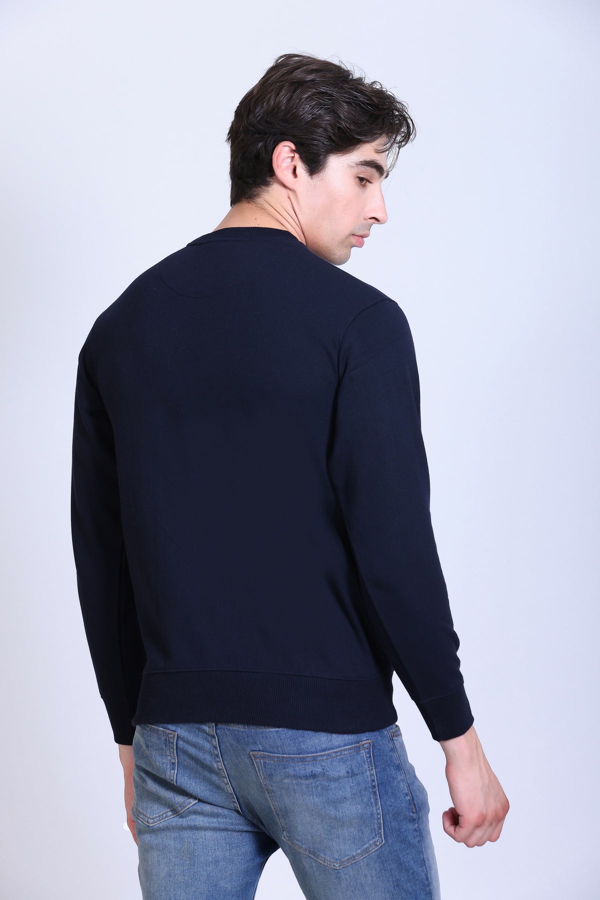 Pikmee Zero Degree Men's Crew Neck Cotton Fleece Sweatshirt - Navy