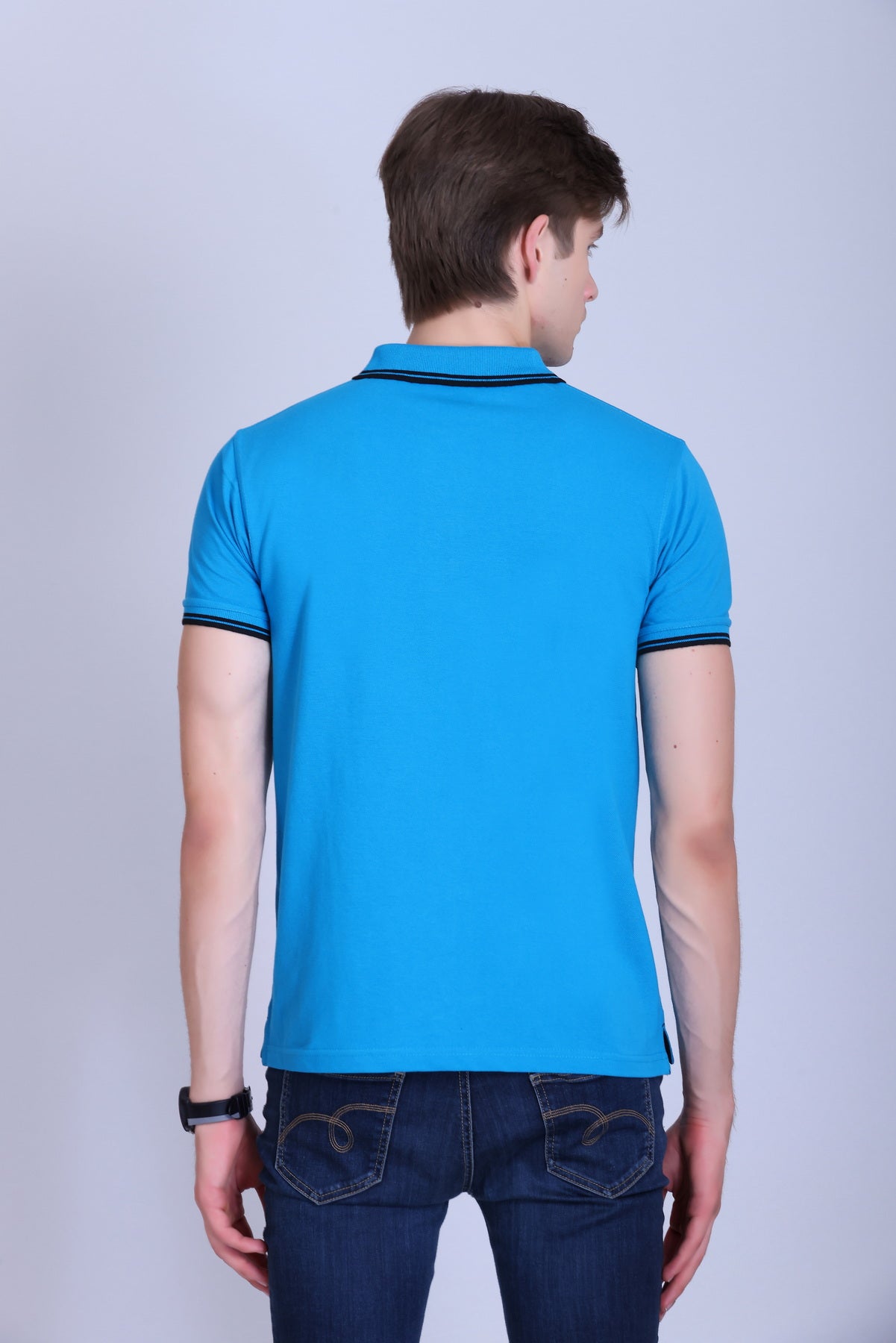 PIKMEE Tipline Polo T-Shirt in Aqua Blue with Black Tipping - image 5
