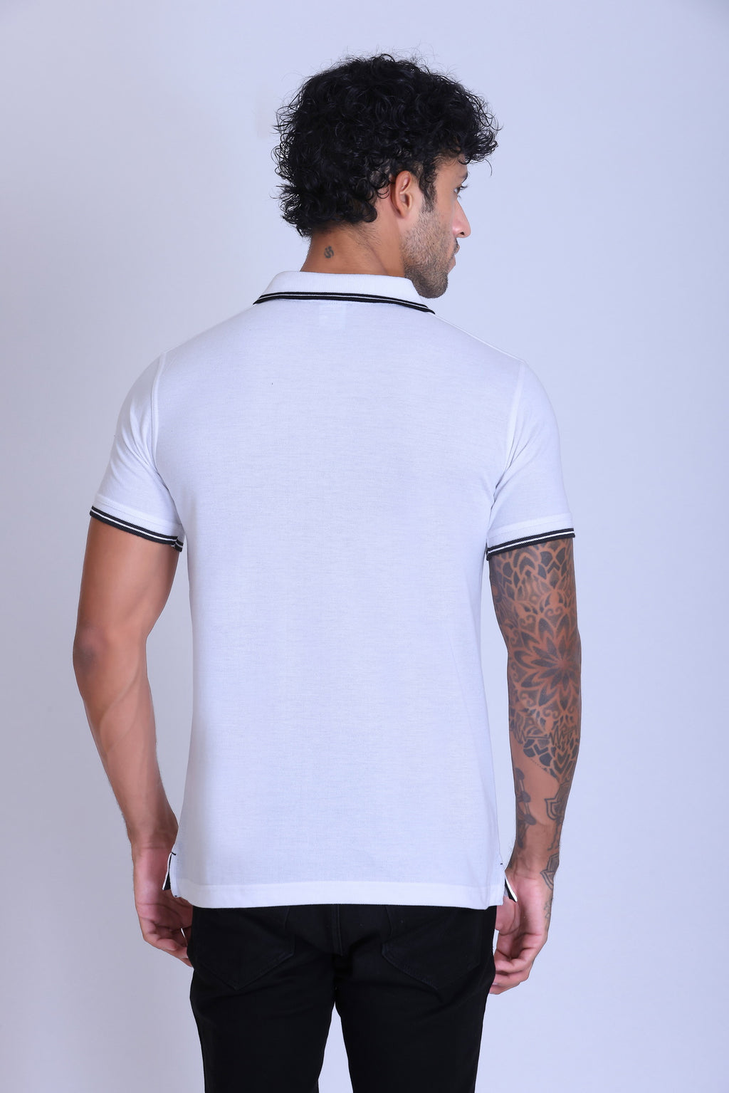 PIKMEE Tipline Polo T-Shirt in White with Black Tipping - image 5