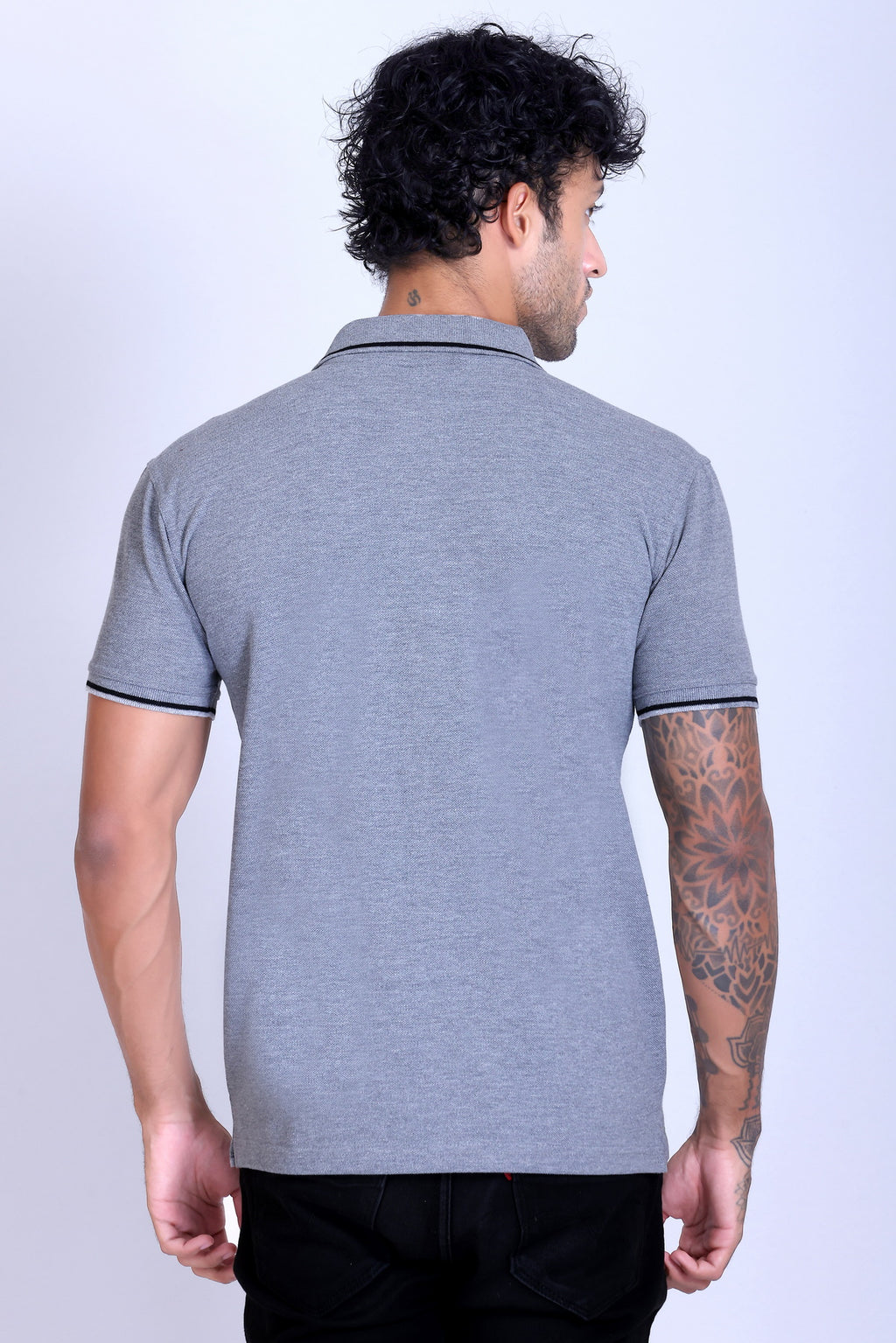 PIKMEE Highline Polo T-Shirt in Grey Melange with Black - image 5