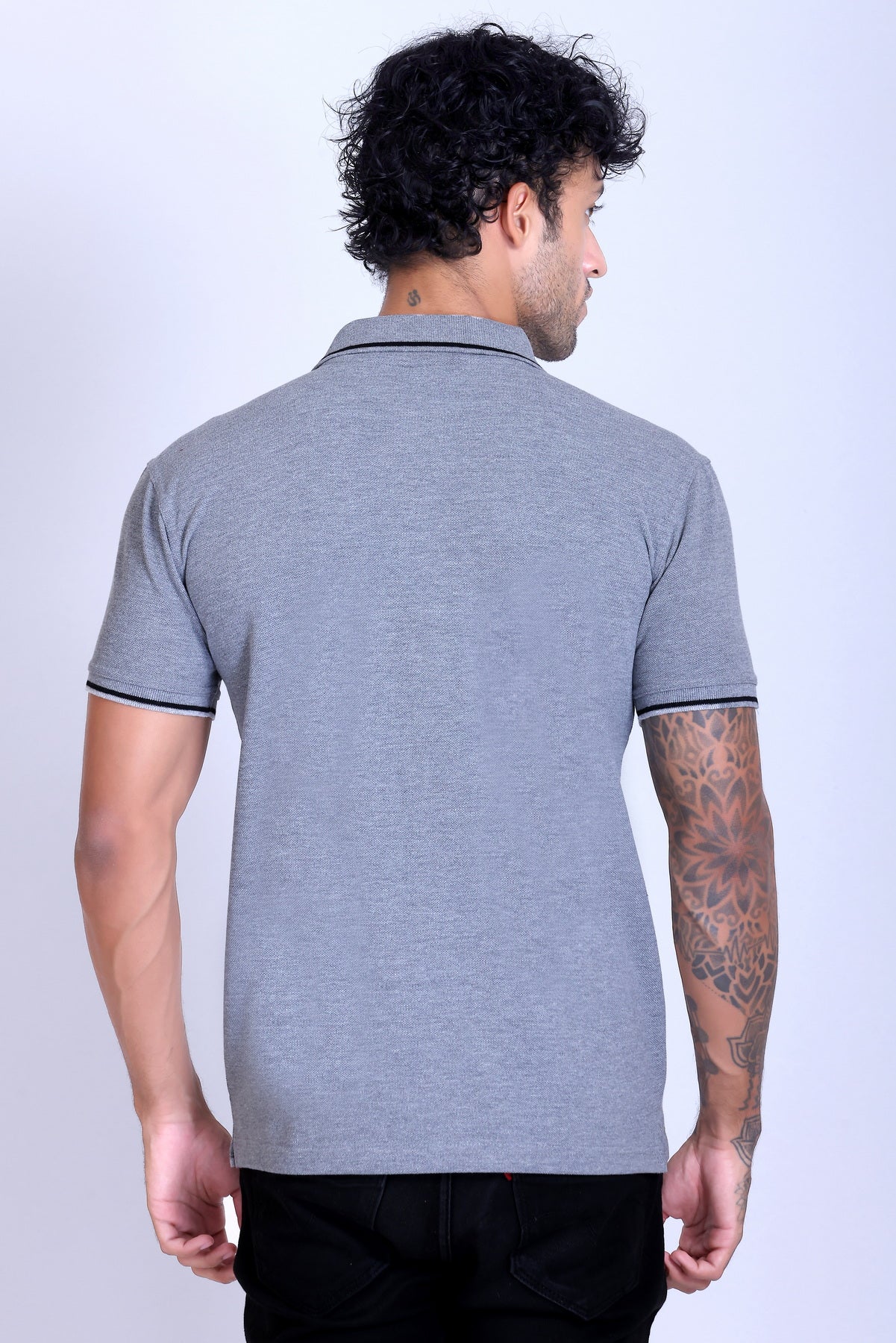 PIKMEE Highline Polo T-Shirt in Grey Melange with Black - image 5