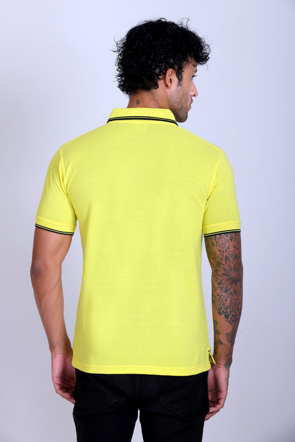 PIKMEE Tipline Polo T-Shirt in Lemon Yellow with Black Tipping - image 5