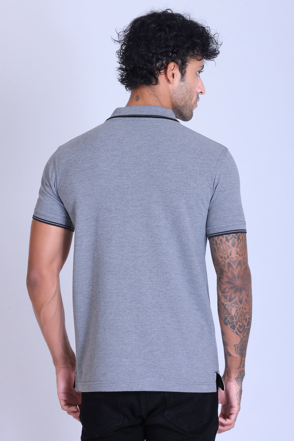 PIKMEE Tipline Polo T-Shirt in Grey Milange with Black Tipping - image 5