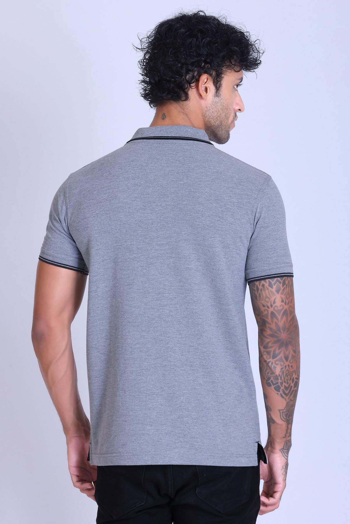 PIKMEE Tipline Polo T-Shirt in Grey Milange with Black Tipping - image 5