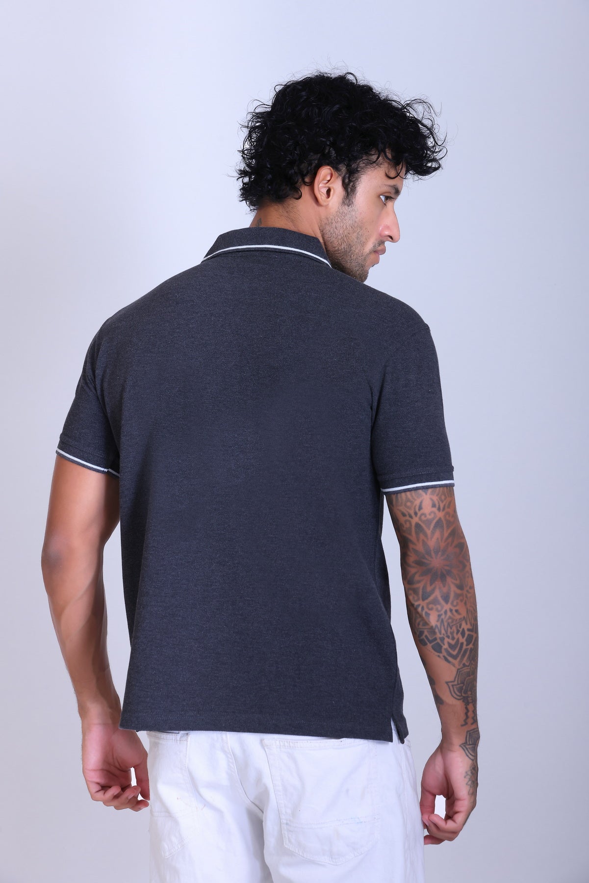 PIKMEE Highline Polo T-Shirt in Charcoal Grey with White - image 5