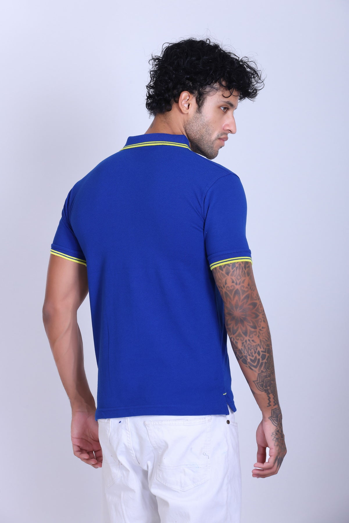 PIKMEE Tipline Polo T-Shirt in Royal Blue with Yellow Tipping - image 5