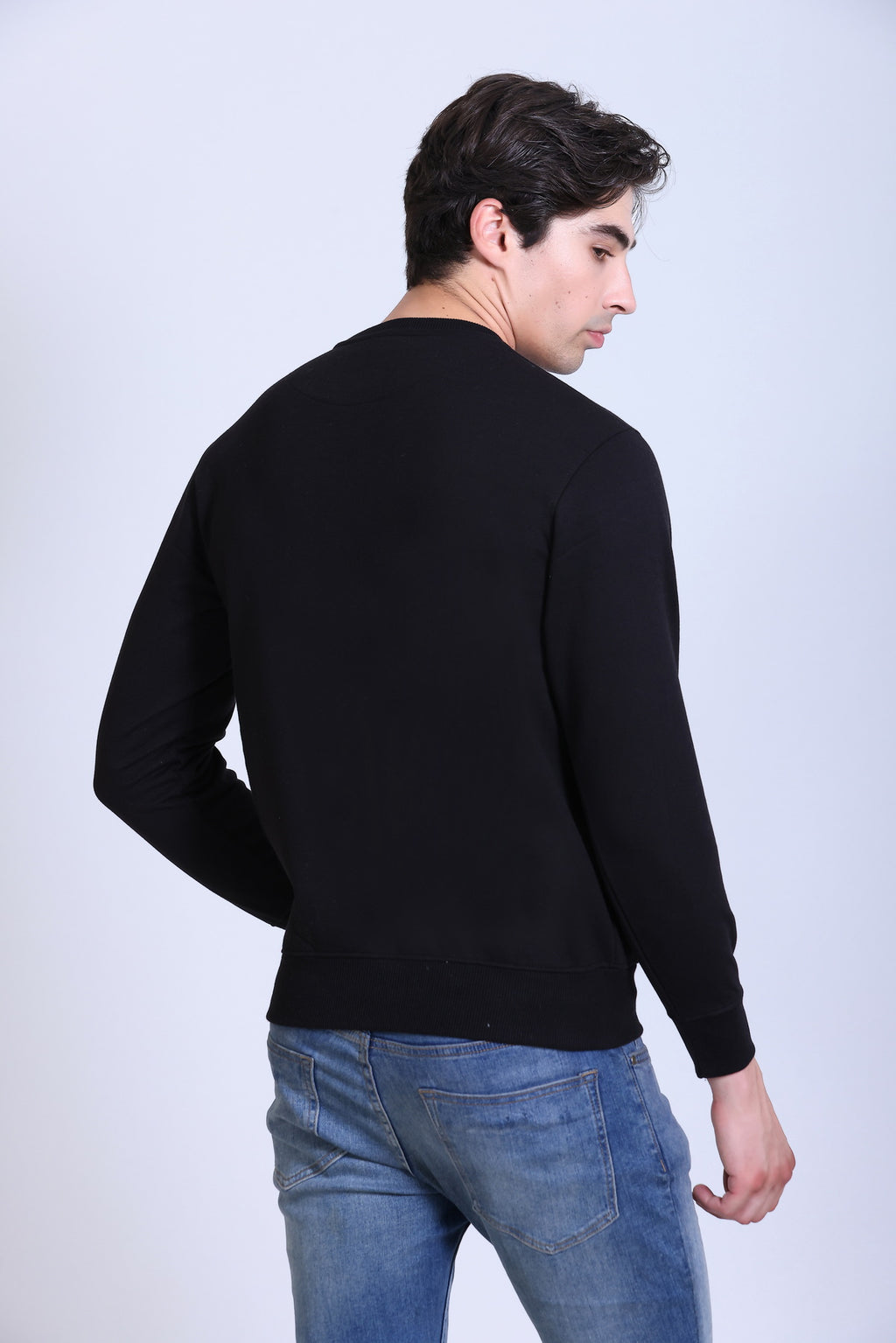 Pikmee Zero Degree Men's Crew Neck Cotton Fleece Sweatshirt - Black
