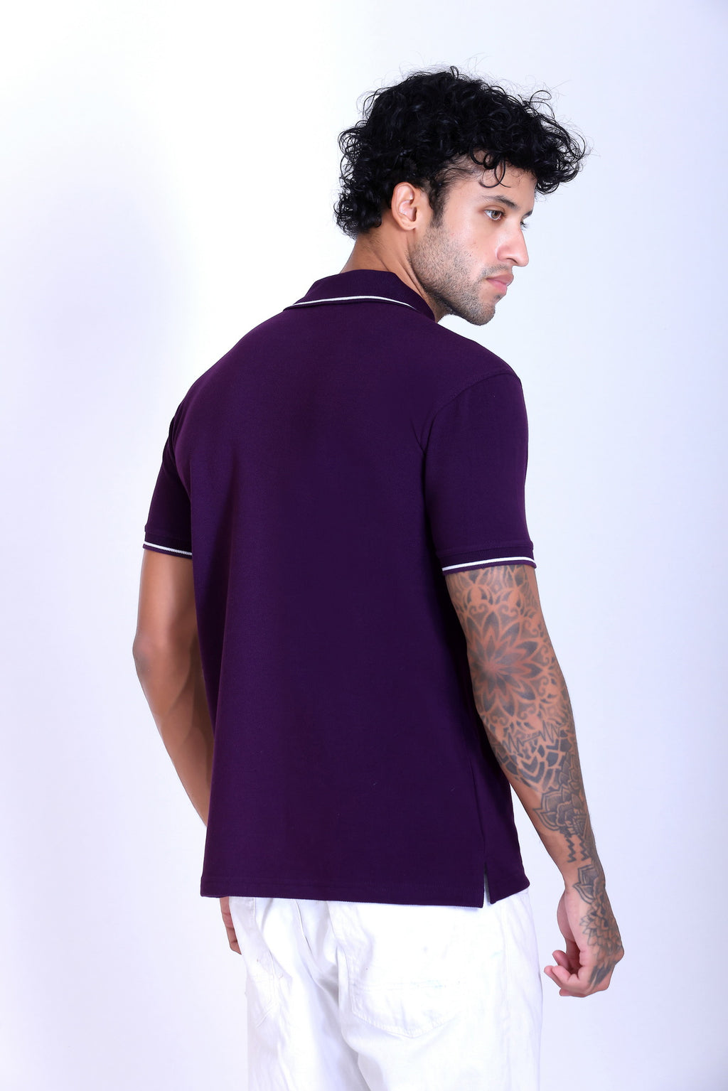 PIKMEE Highline Polo T-Shirt in Purple with White - image 5