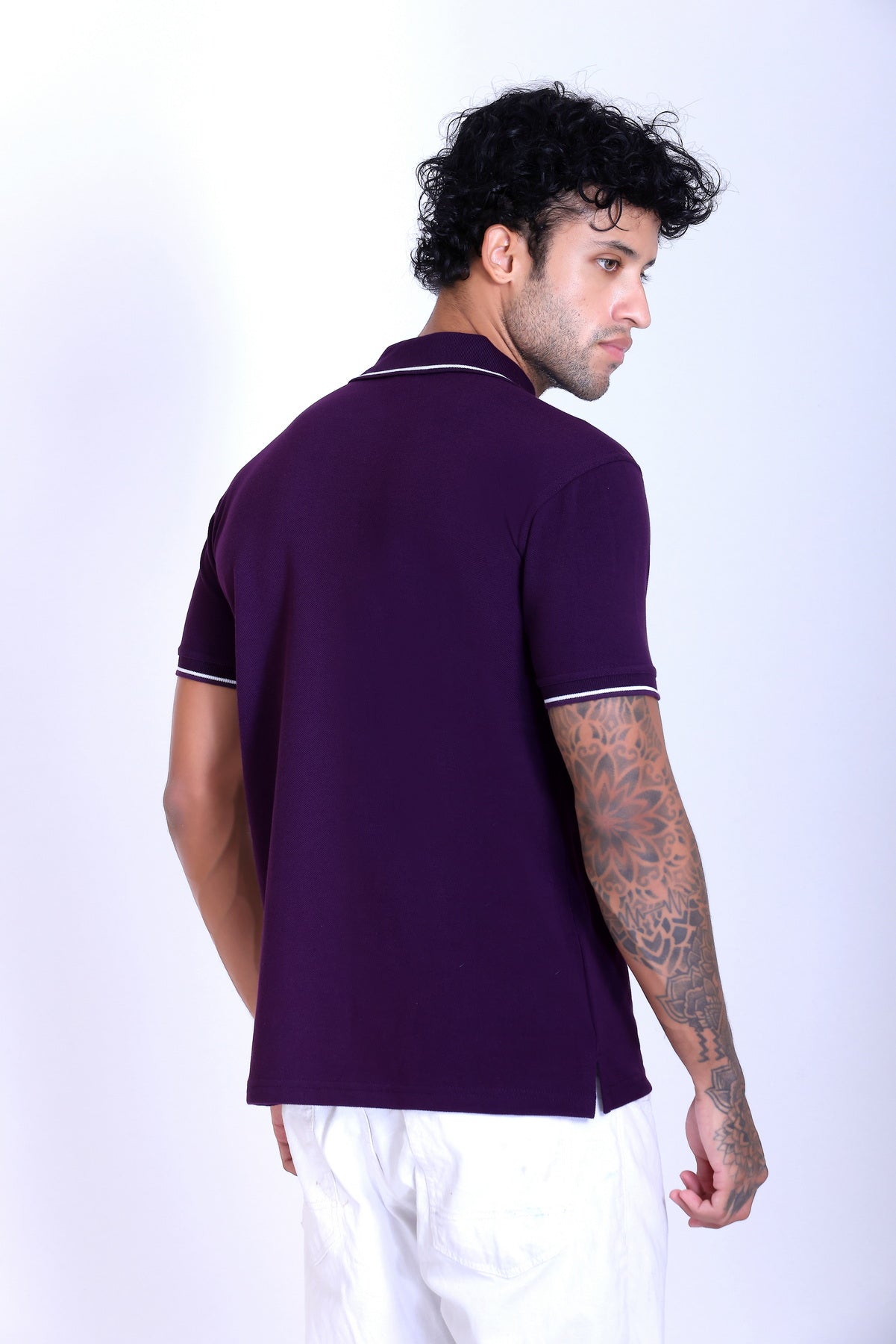 PIKMEE Highline Polo T-Shirt in Purple with White - image 5