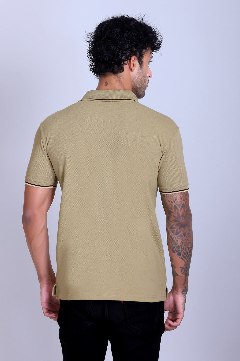 PIKMEE Highline Polo T-Shirt in Beige with Brown - image 5