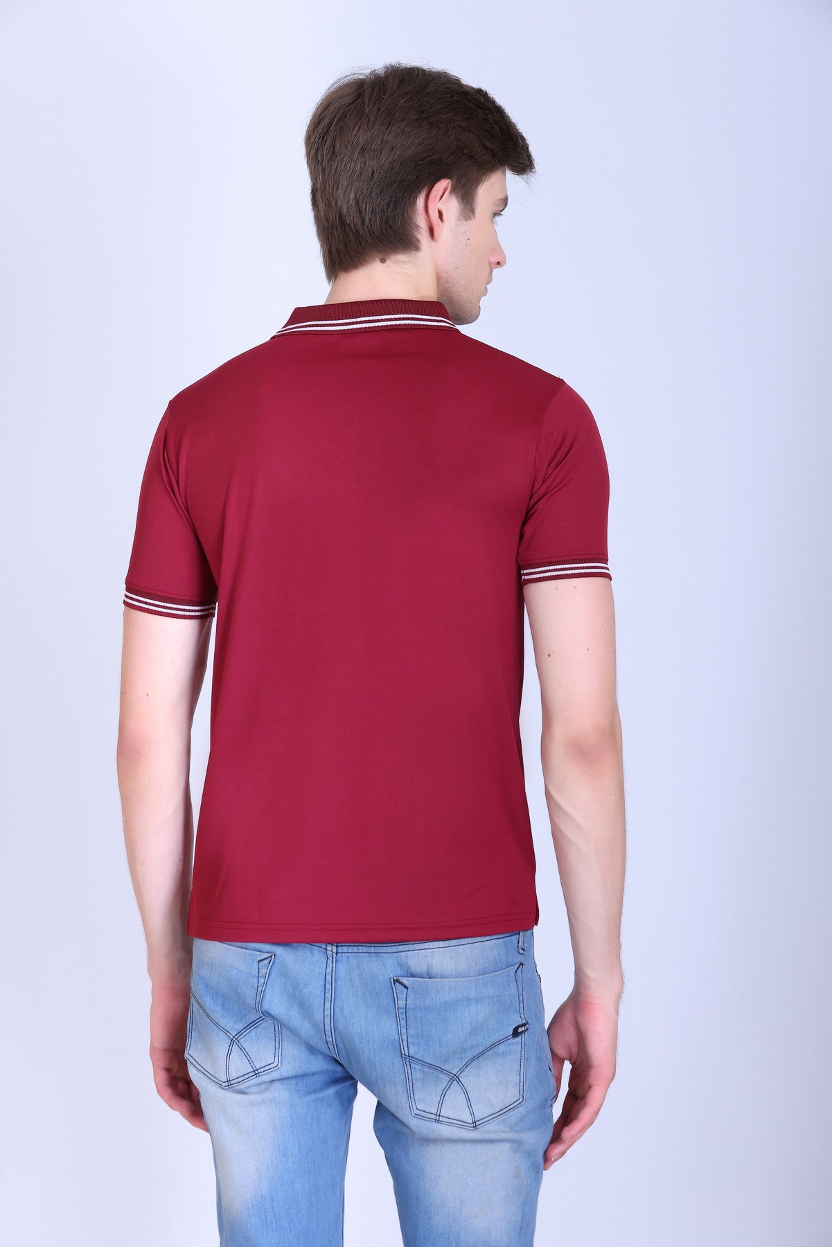 Sports Republic Acti Hy:Dry Dryfit Polo T-Shirt in Maroon With White Tipping - 4