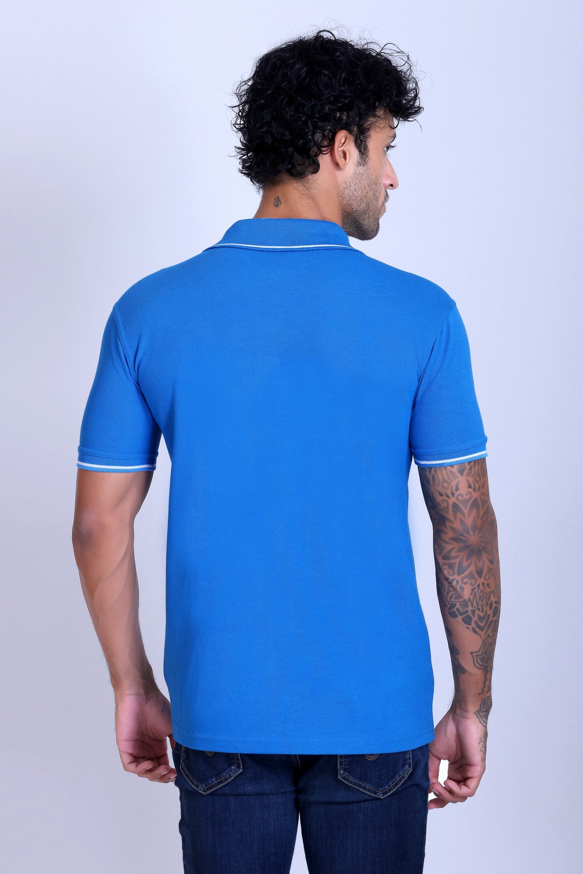 PIKMEE Highline Polo T-Shirt in Turquoise Blue with White - image 5