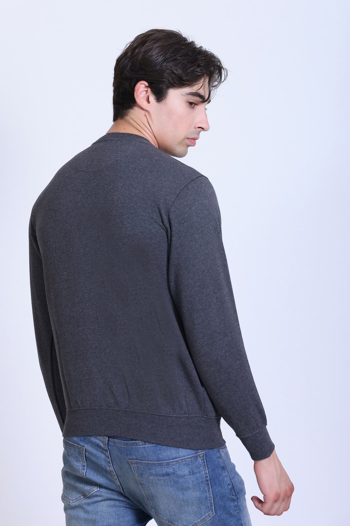 Pikmee Zero Degree Men's Crew Neck Cotton Fleece Sweatshirt - Charcoal Grey