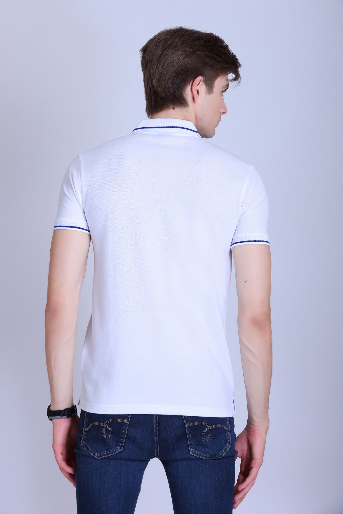 PIKMEE Highline Polo T-Shirt in White with Royal Blue - image 5