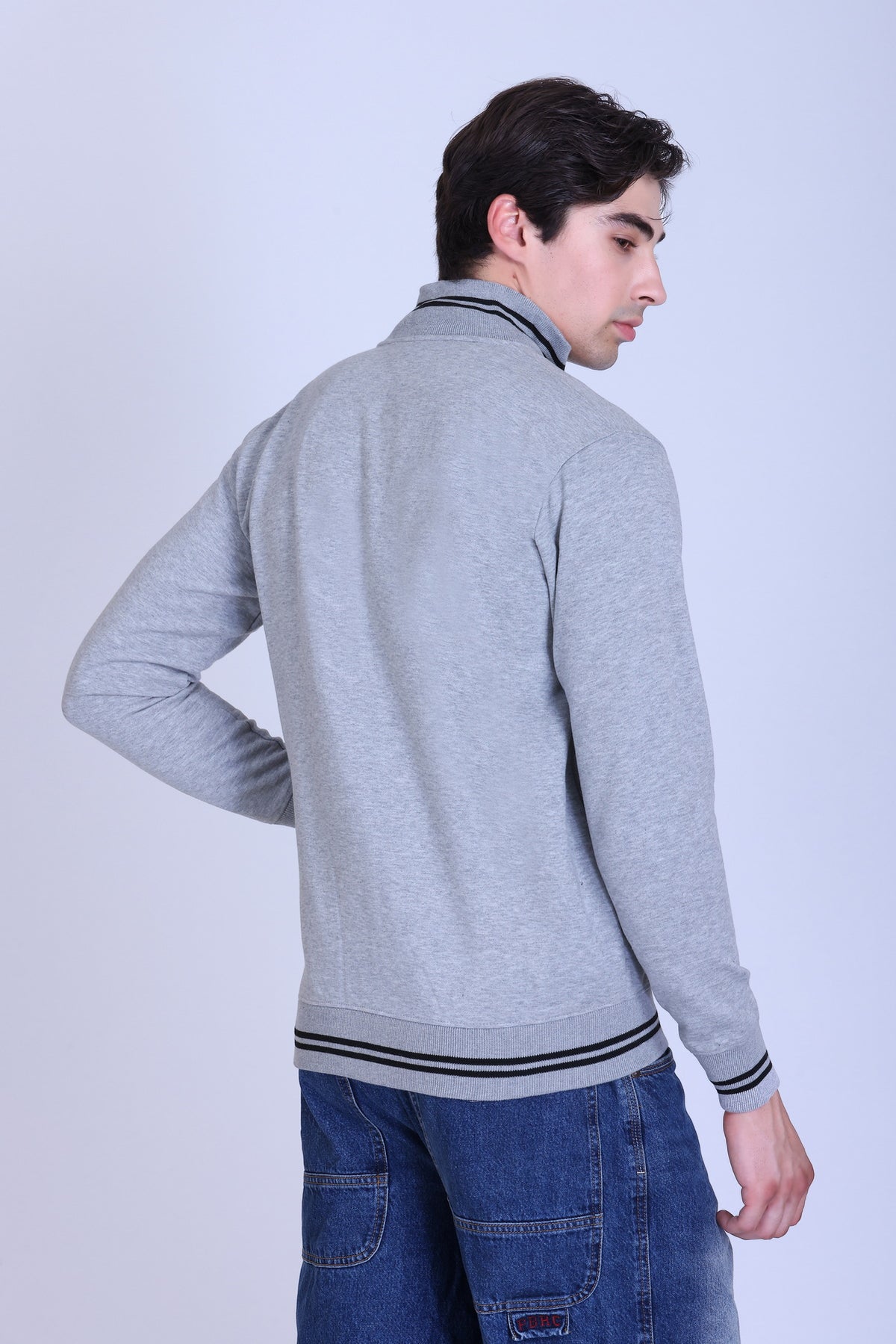 Pikmee Zero Degree Men's Turtle Neck Sweatshirt - Grey Melange With Black
