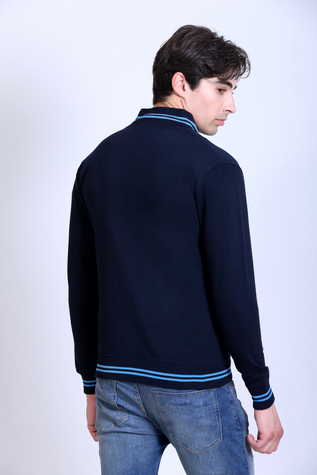 Pikmee Zero Degree Men's Turtle Neck Sweatshirt - Navy Blue With Electric Blue