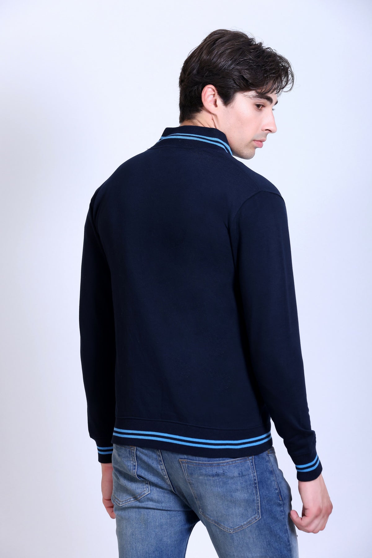 Pikmee Zero Degree Men's Turtle Neck Sweatshirt - Navy Blue With Electric Blue