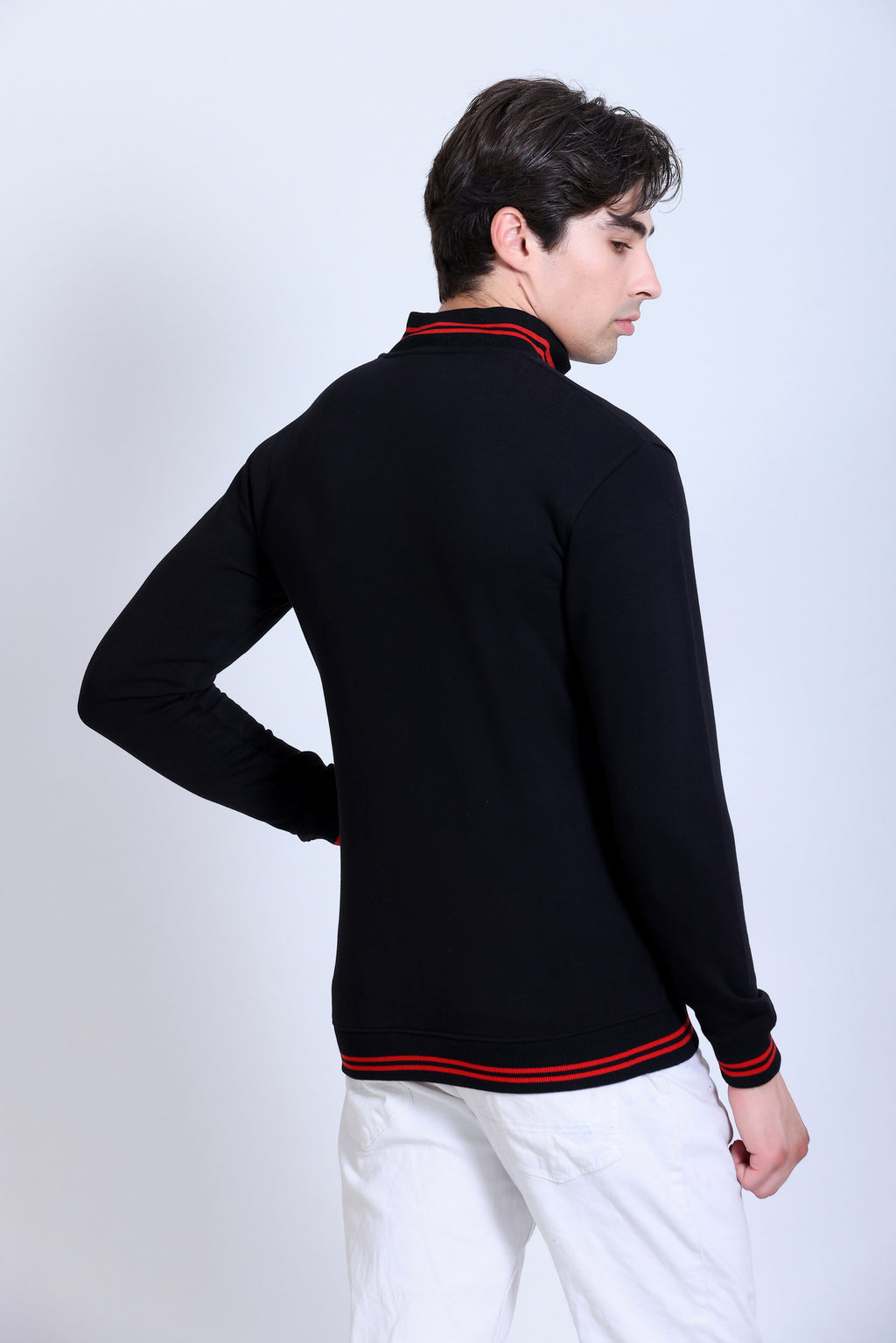 Pikmee Zero Degree Men's Turtle Neck Sweatshirt - Black With Red