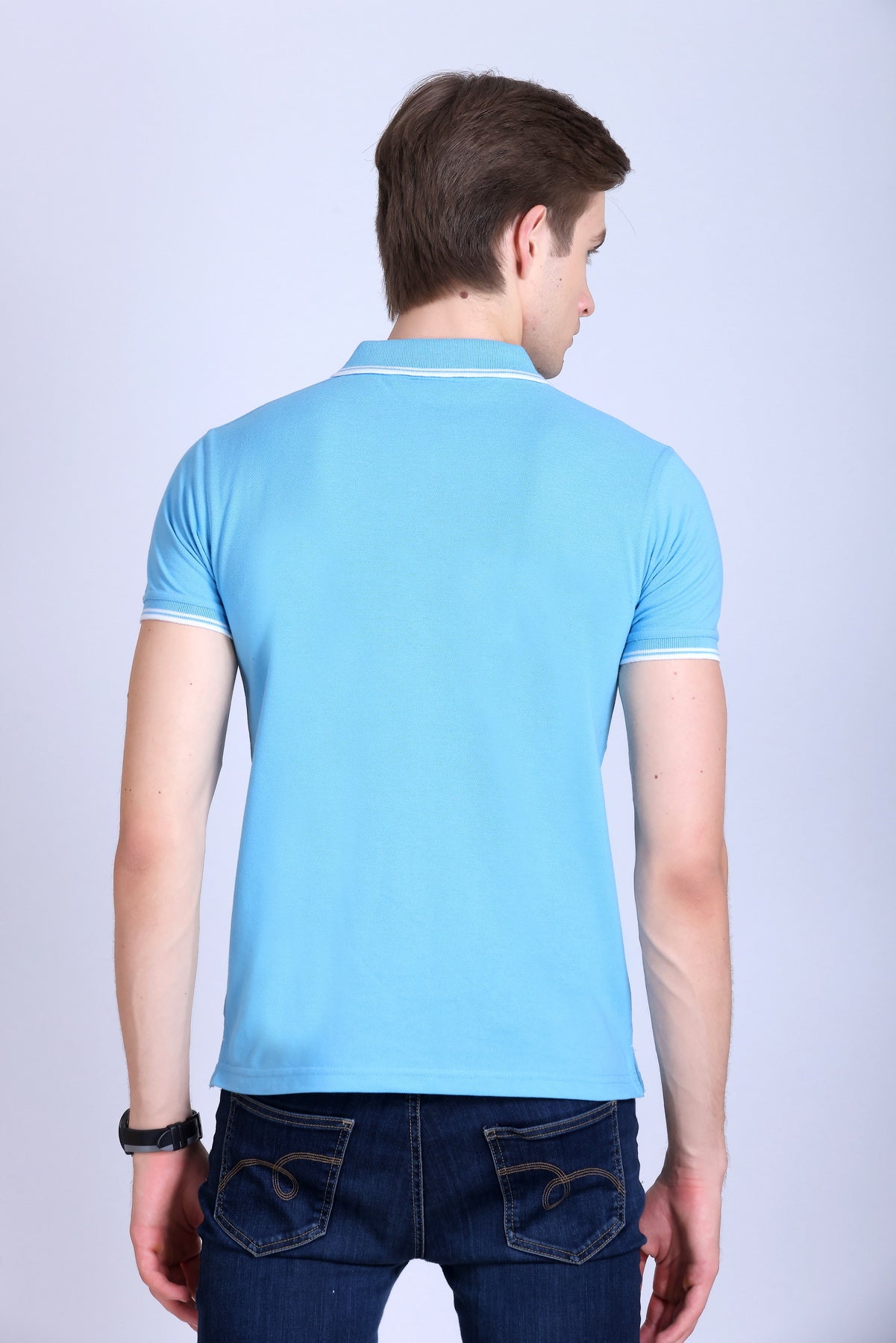 PIKMEE Tipline Polo T-Shirt in Sky Blue with White Tipping - image 5