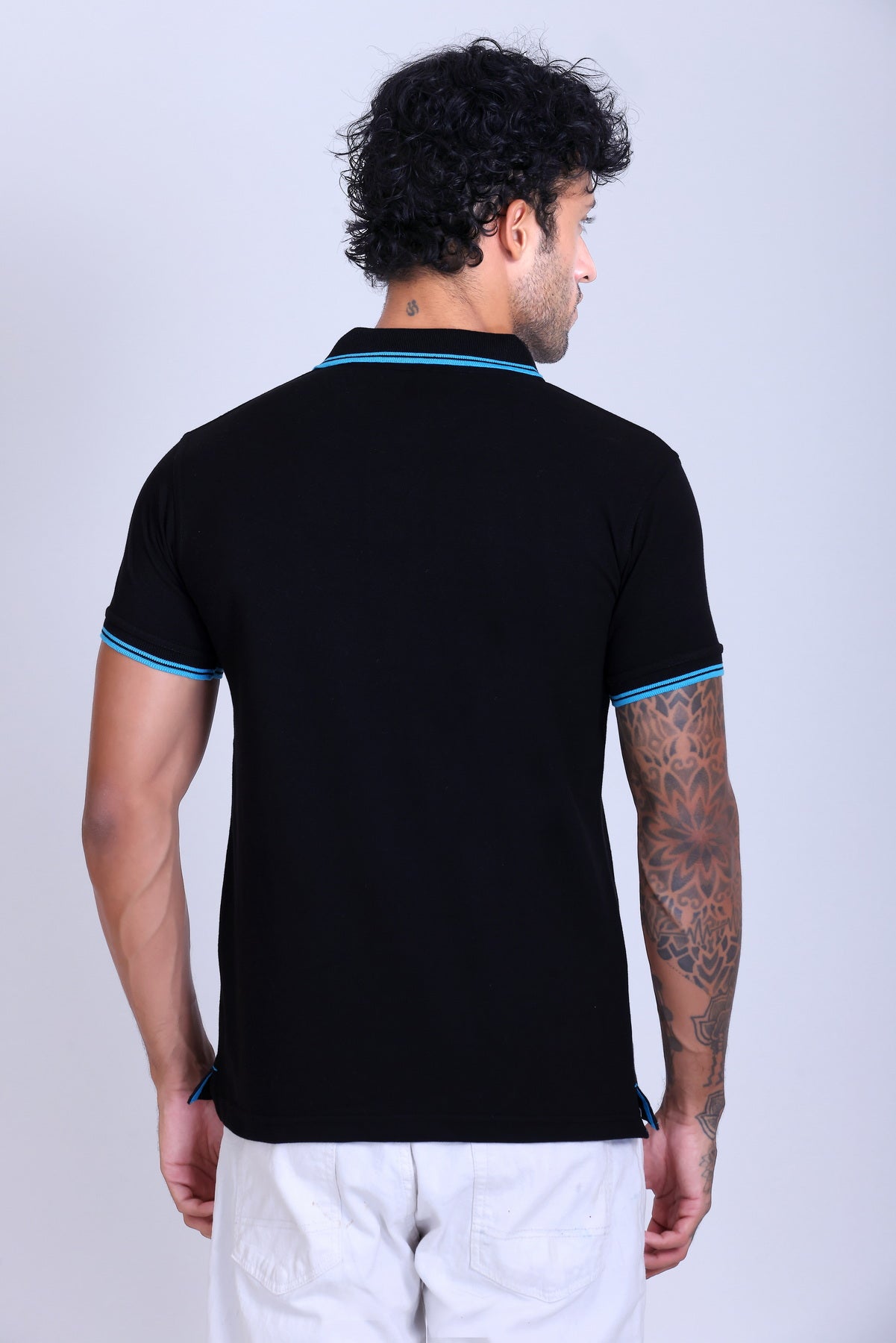 PIKMEE Tipline Polo T-Shirt in Black with Turquoise Blue Tipping - image 5
