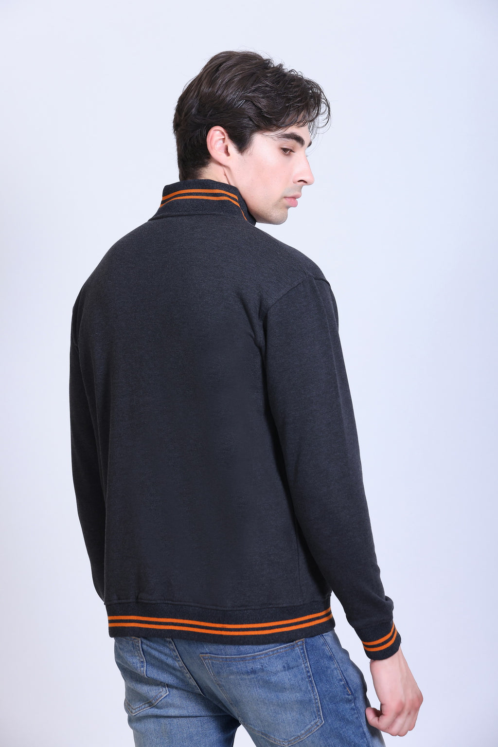 Pikmee Zero Degree Men's Turtle Neck Sweatshirt - Charcoal With Orange
