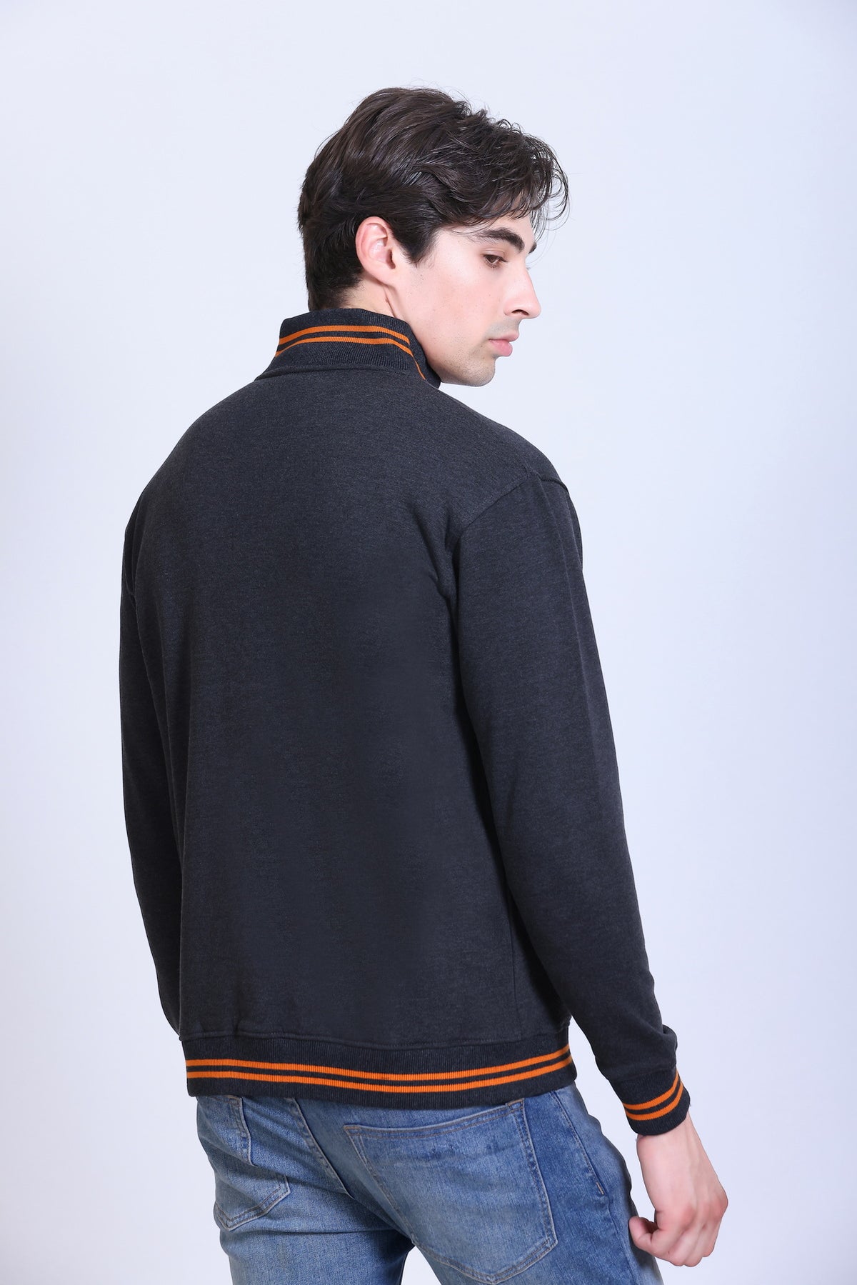 Pikmee Zero Degree Men's Turtle Neck Sweatshirt - Charcoal With Orange