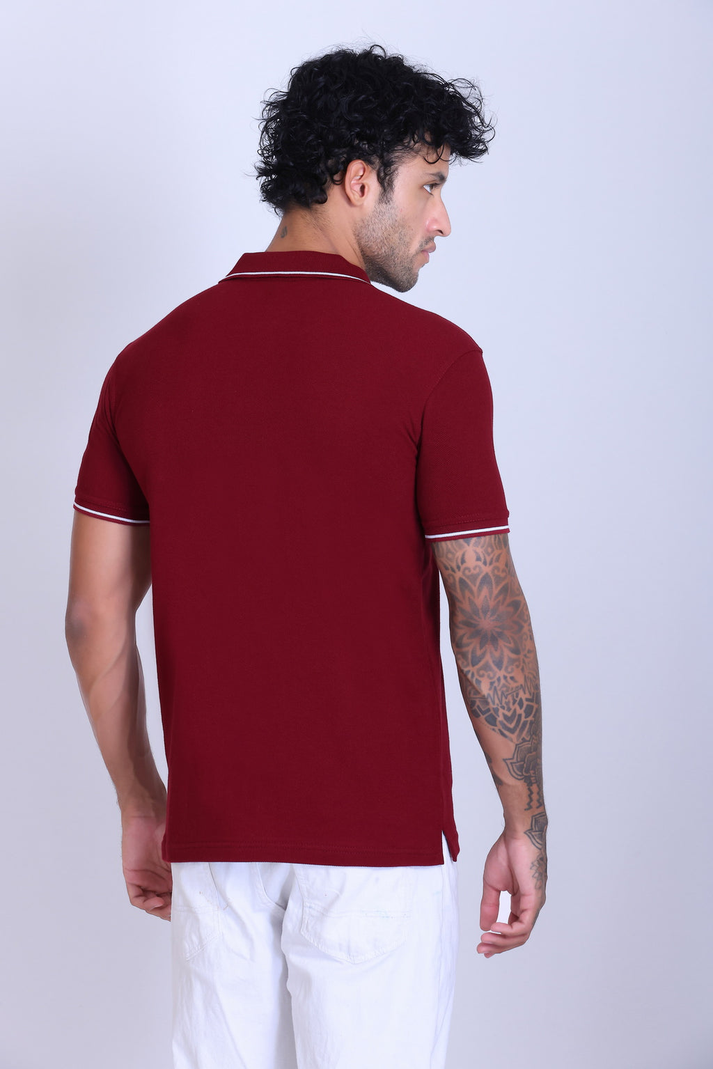 PIKMEE Highline Polo T-Shirt in Maroon with White - image 5