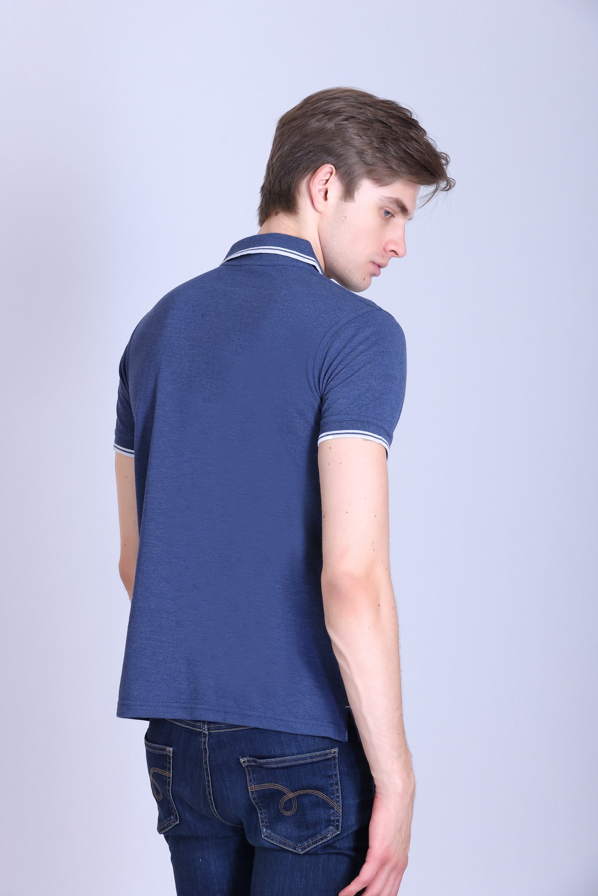 PIKMEE Tipline Polo T-Shirt in Denim with White Tipping - image 5