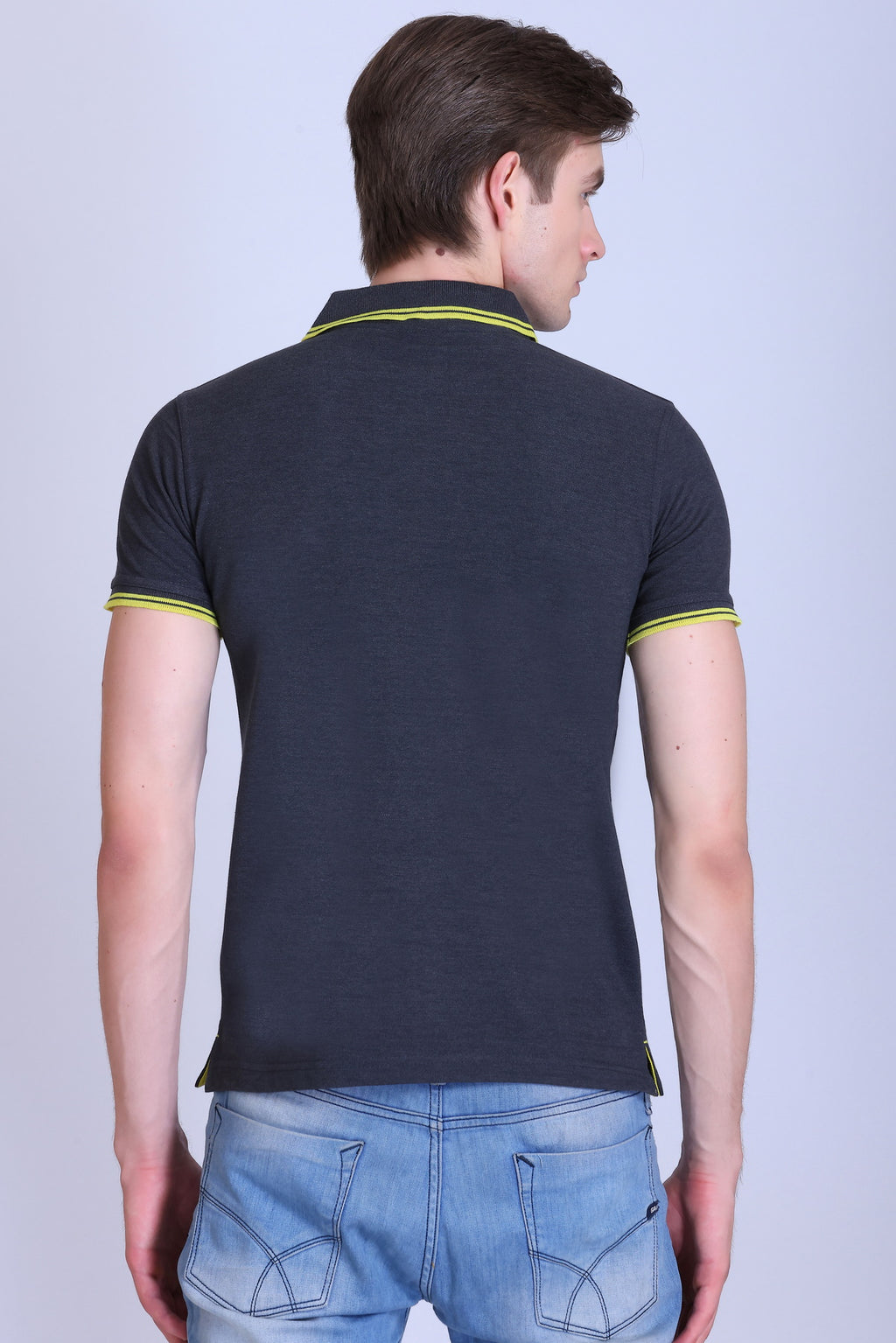 PIKMEE Tipline Polo T-Shirt in Charcoal Grey with Yellow Tipping - image 5