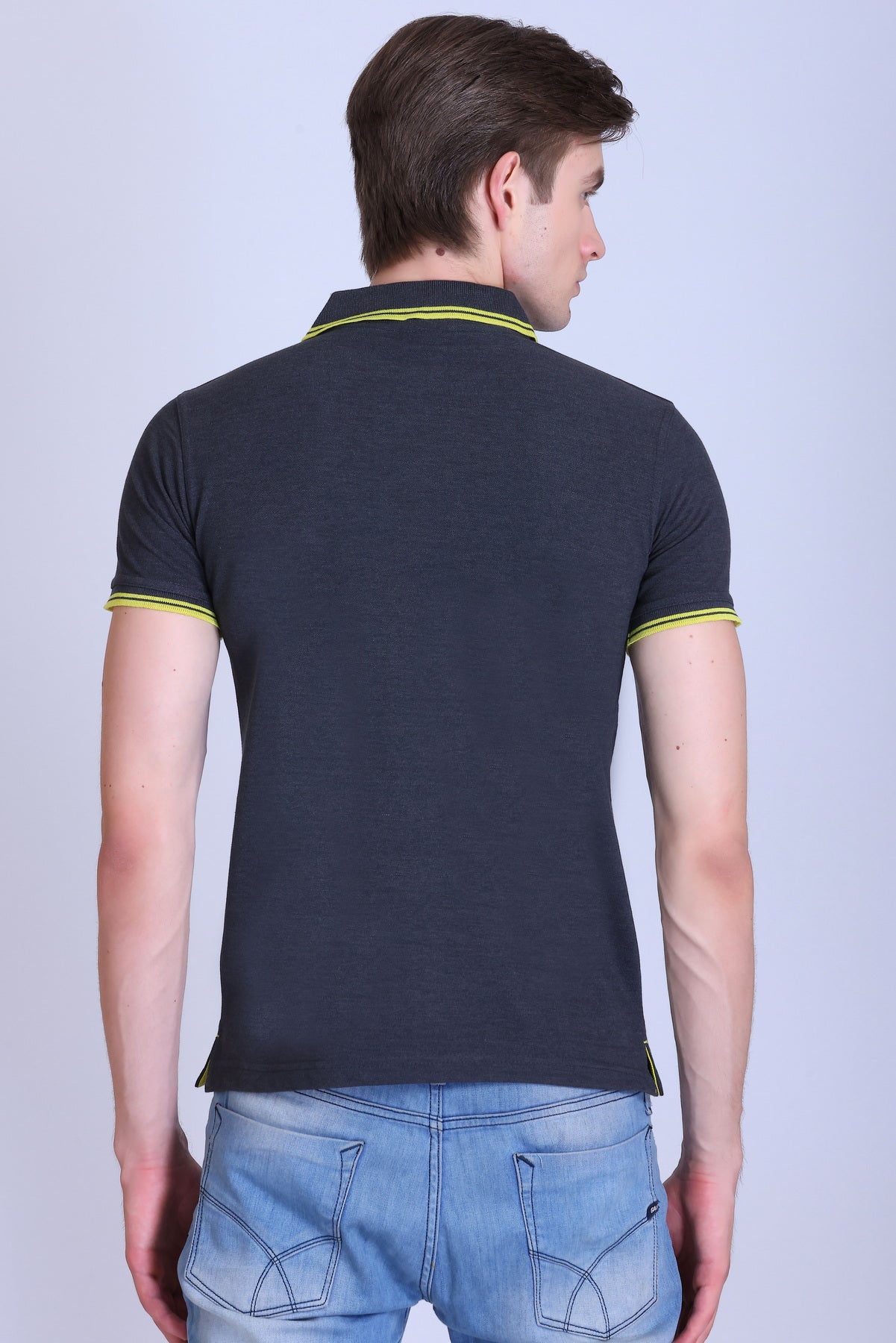 PIKMEE Tipline Polo T-Shirt in Charcoal Grey with Yellow Tipping - image 5
