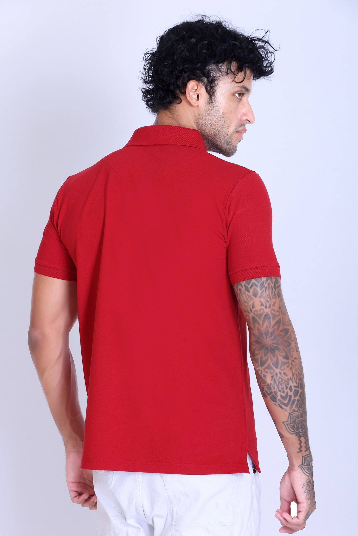 WINBARG Solid Stretch Polo T-Shirt in Red - image 5