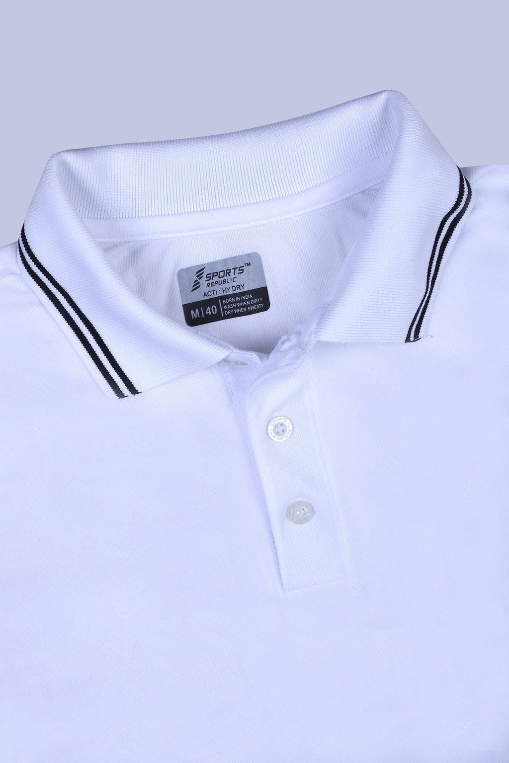 Sports Republic Acti Hy:Dry Dryfit Polo T-Shirt in White With Black Tipping - 5