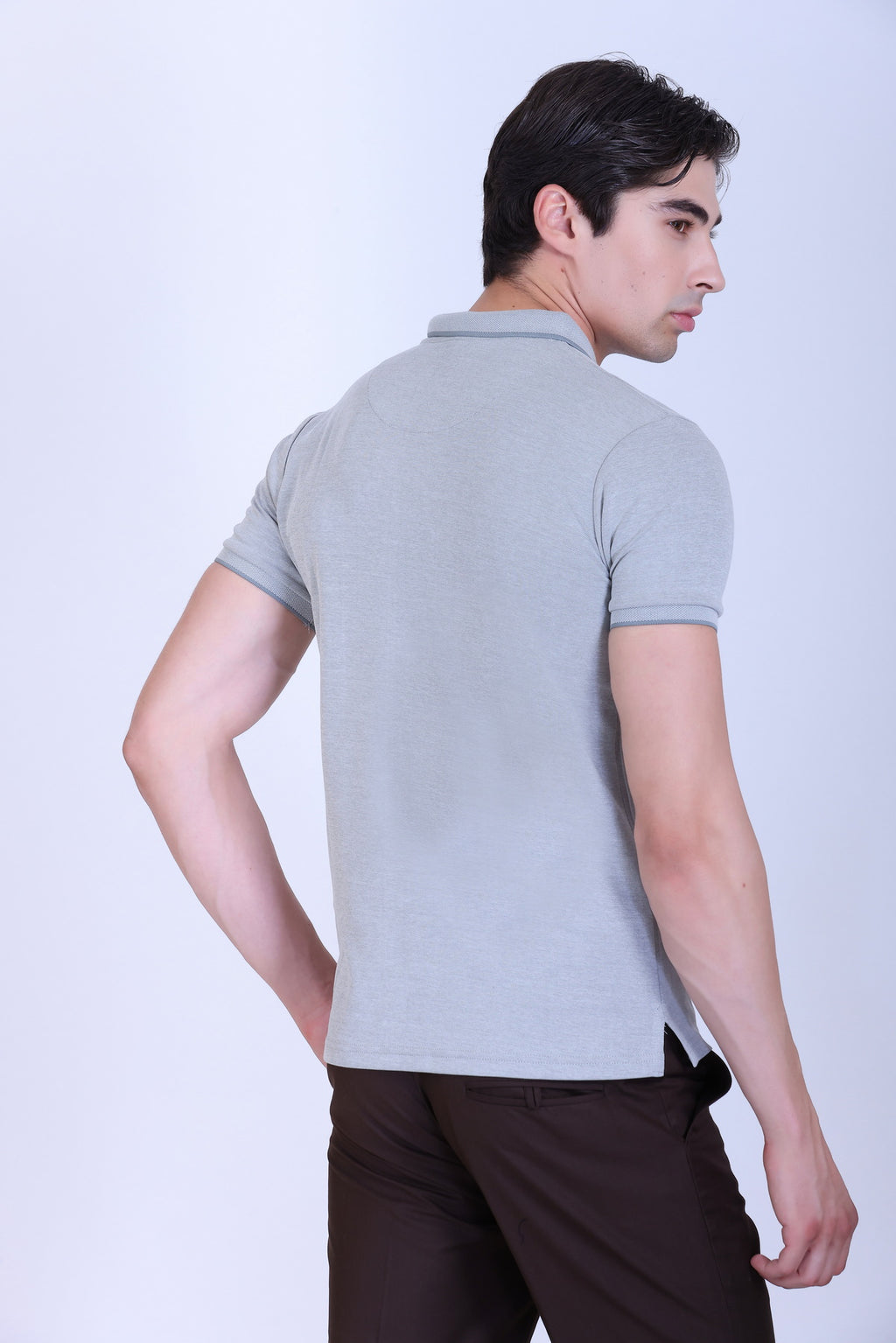WINBARG Bird Eye Polo T-Shirt in Light Grey Melange - image 5