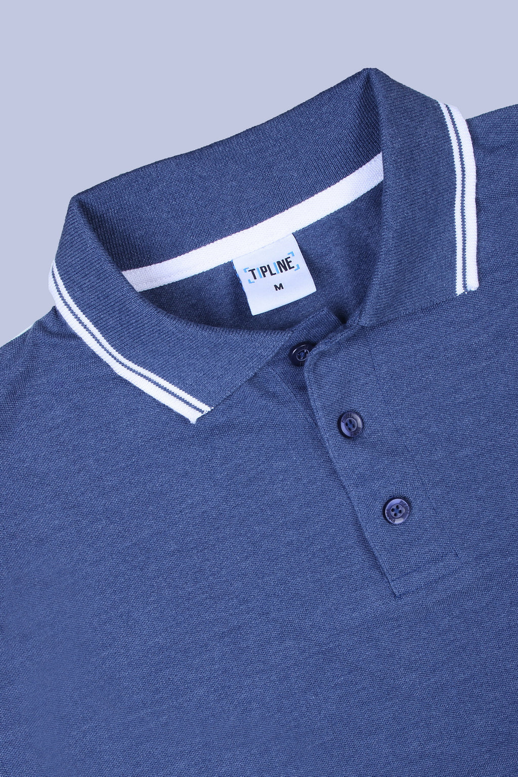 PIKMEE Tipline Polo T-Shirt in Denim with White Tipping - image 6