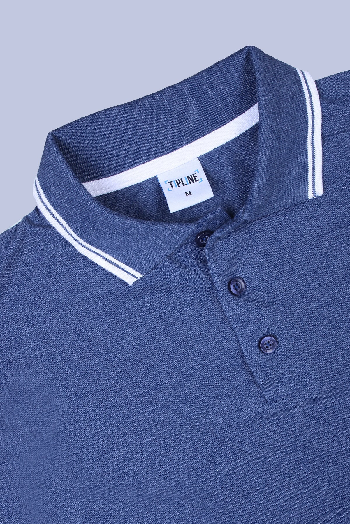 PIKMEE Tipline Polo T-Shirt in Denim with White Tipping - image 6