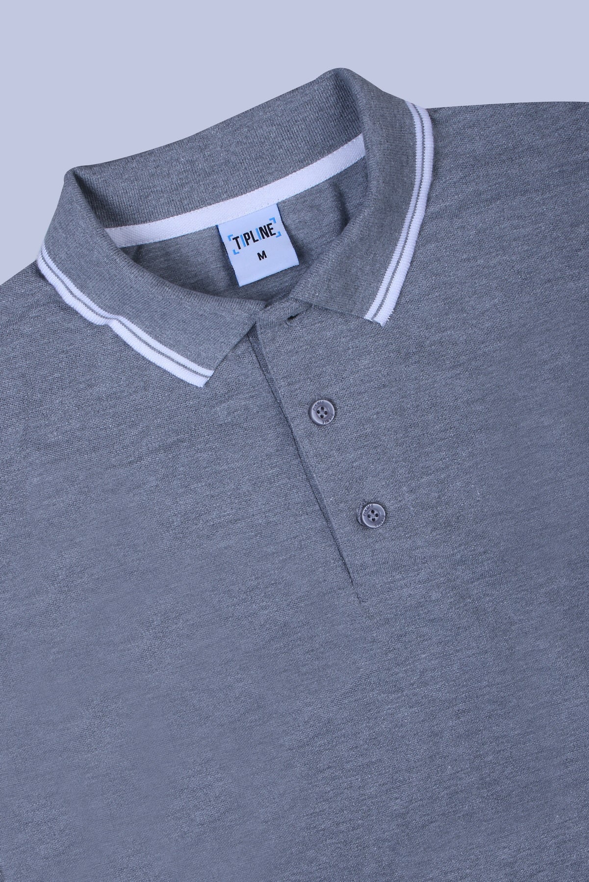PIKMEE Tipline Polo T-Shirt in Grey Melange with White Tipping - image 6