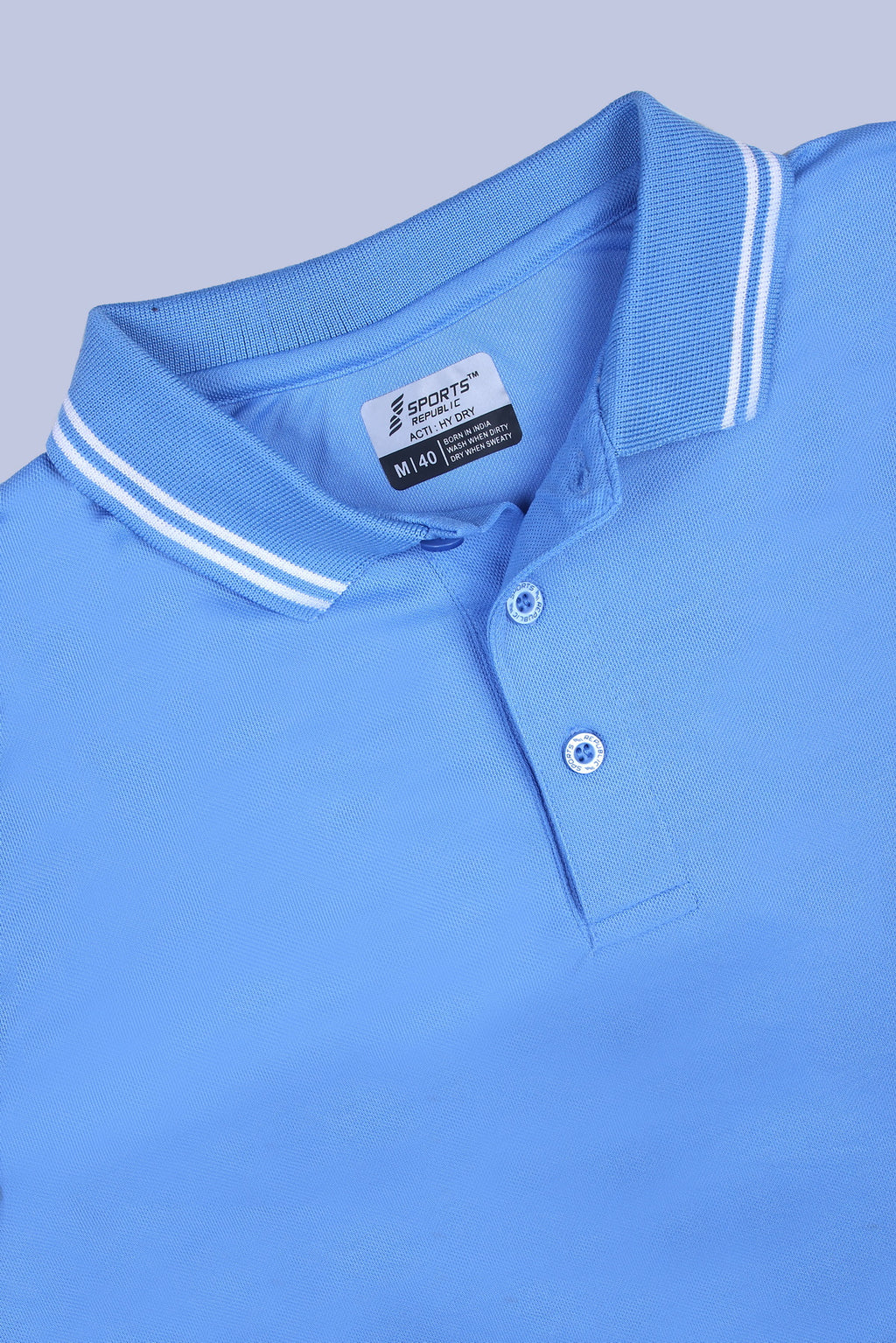 Sports Republic Acti Hy:Dry Dryfit Polo T-Shirt in Sky Blue With White Tipping - 5