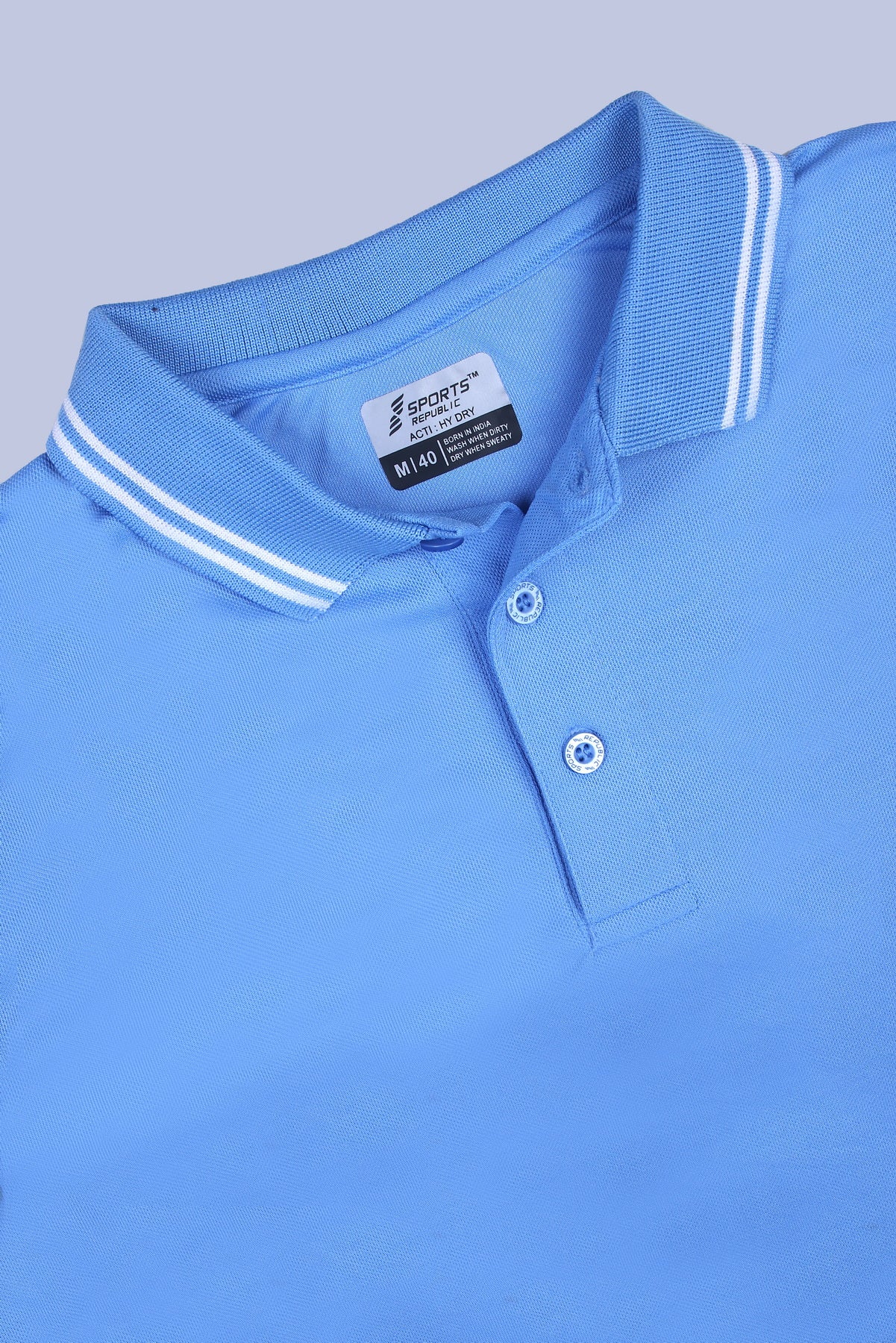 Sports Republic Acti Hy:Dry Dryfit Polo T-Shirt in Sky Blue With White Tipping - 5