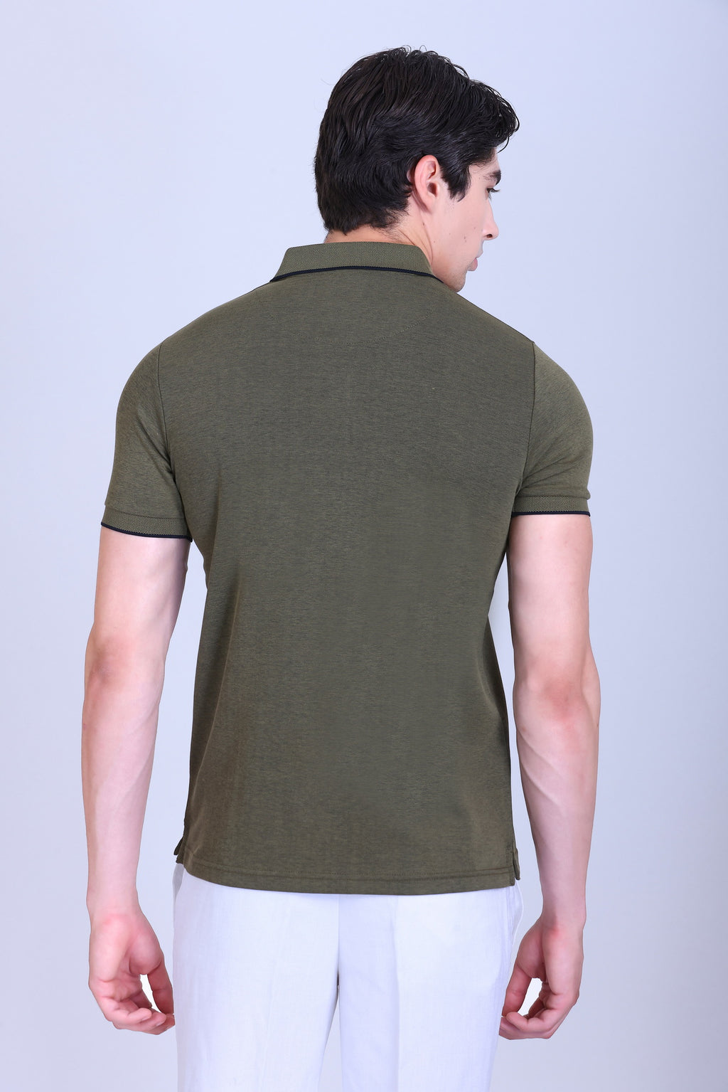 WINBARG Bird Eye Polo T-Shirt in Olive Melange - image 5