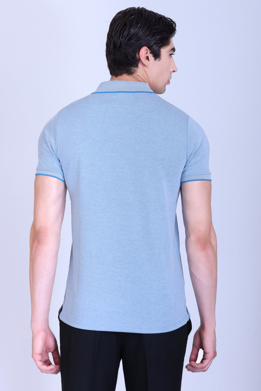 WINBARG Bird Eye Polo T-Shirt in Sky Melange - image 5