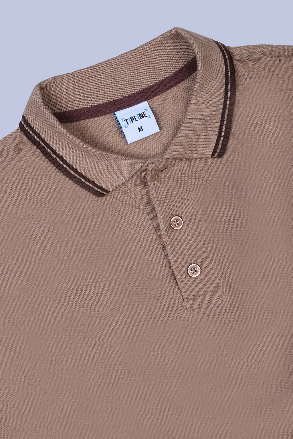 PIKMEE Tipline Polo T-Shirt in Beige with Brown Tipping - image 6